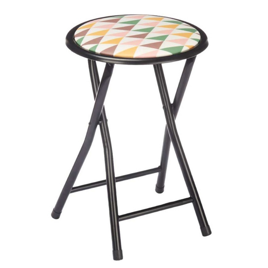Bijzet krukje-stoel Opvouwbaar zwart-deco patroon D30 x H45 cm