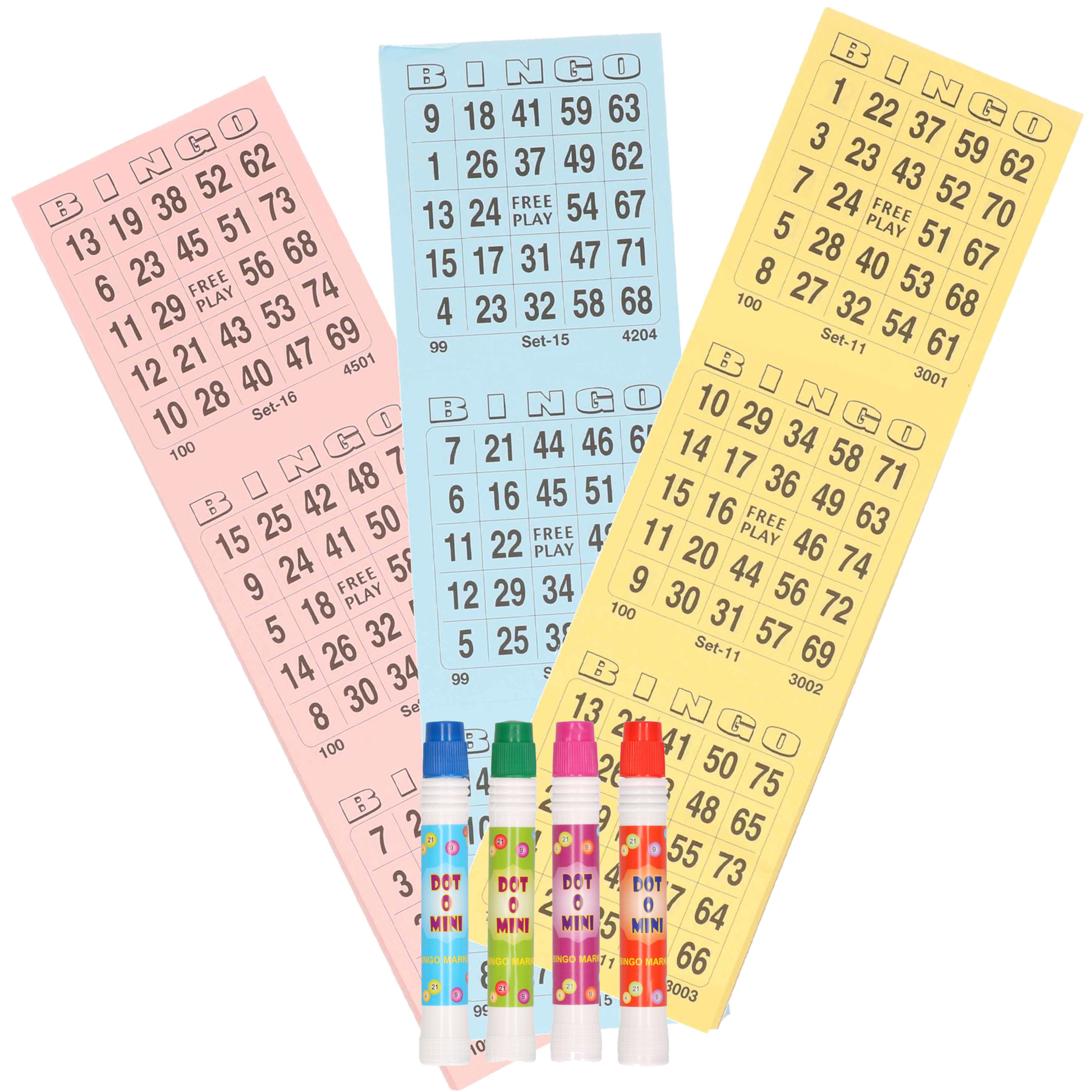 Bingo spel accessoires set nummers 1-75-150x bingokaarten-4x bingostiften