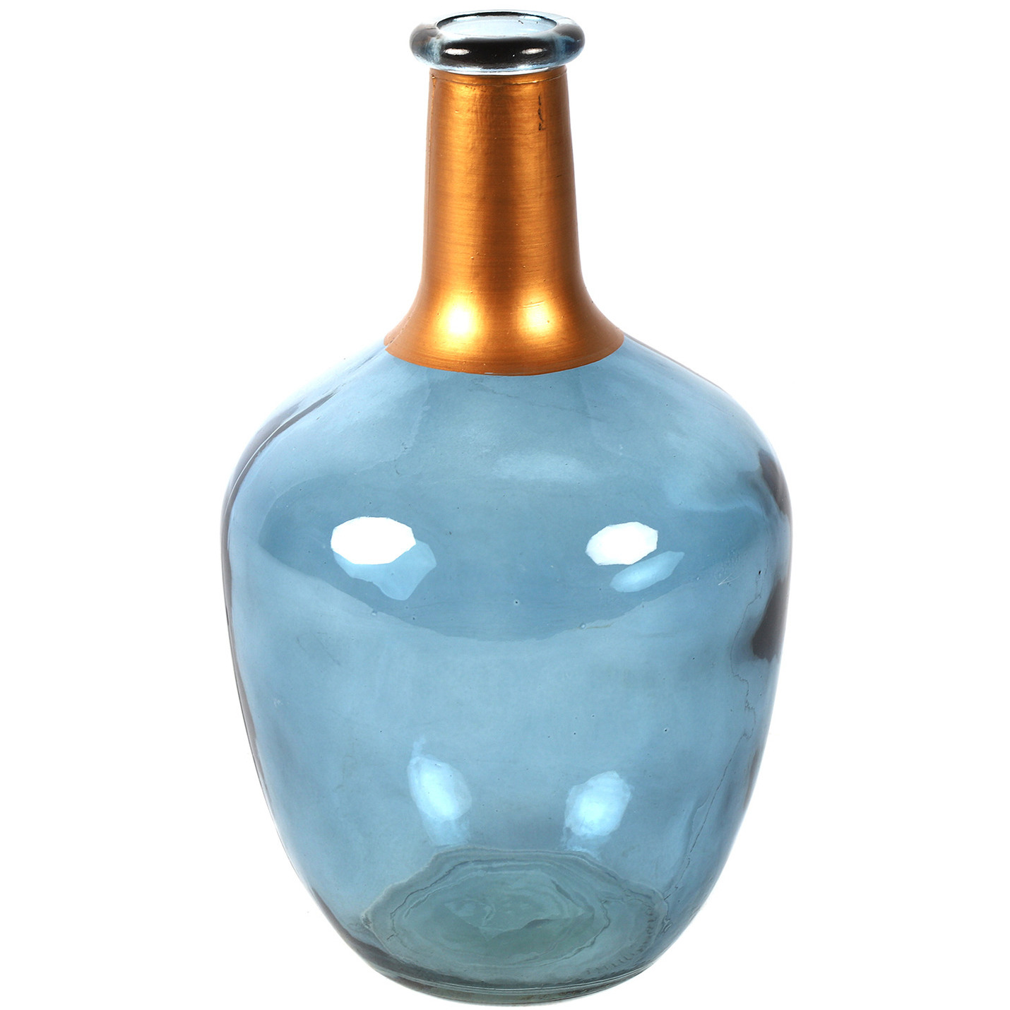 Bloemenvaas Firm Big Bottle blauw transparant-koper glas D15 x H25 cm