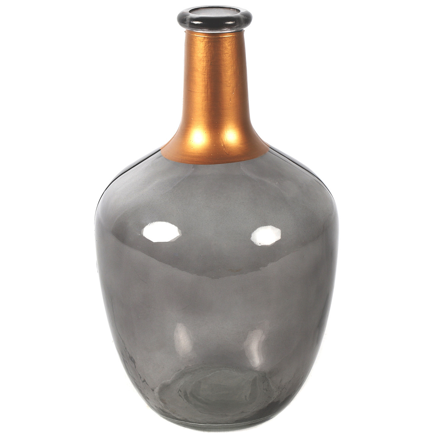Bloemenvaas Firm Big Bottle transparant grijs-koper glas D15 x H25 cm