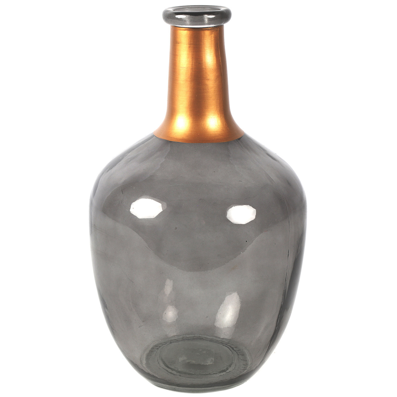 Bloemenvaas Firm Big Bottle transparant grijs-koper glas D18 x H30 cm