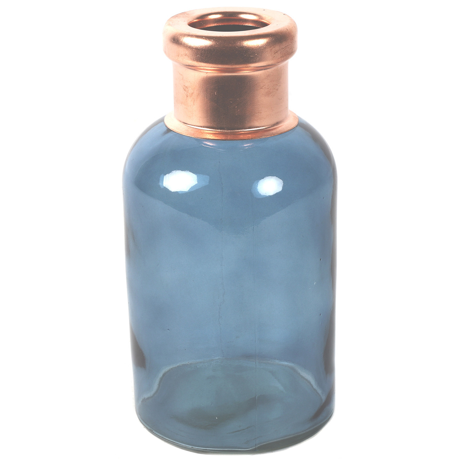 Bloemenvaas Firm Bottle transparant blauw-koper glas D10 x H21 cm