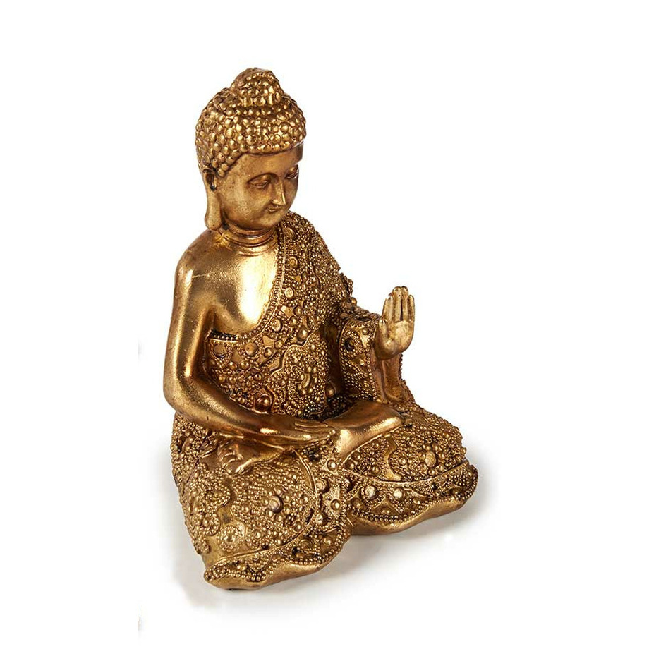 Boeddha beeld polyresin goud 18 cm voor binnen rust houding