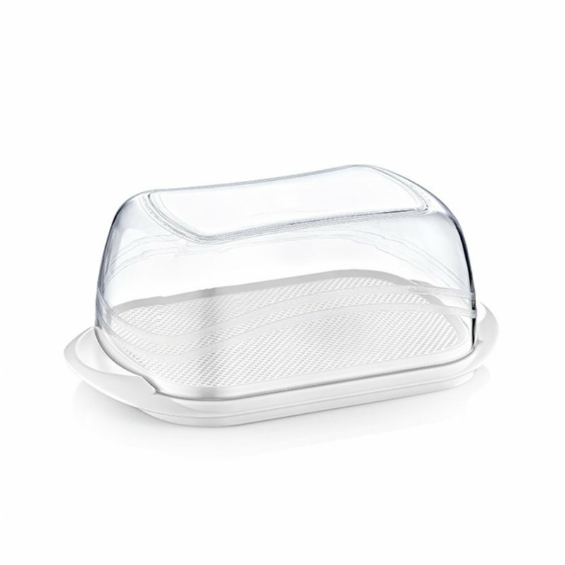 Botervloot met deksel wit-transparant BPA vrij kunststof 11 x 18,5 x 7,5 cm