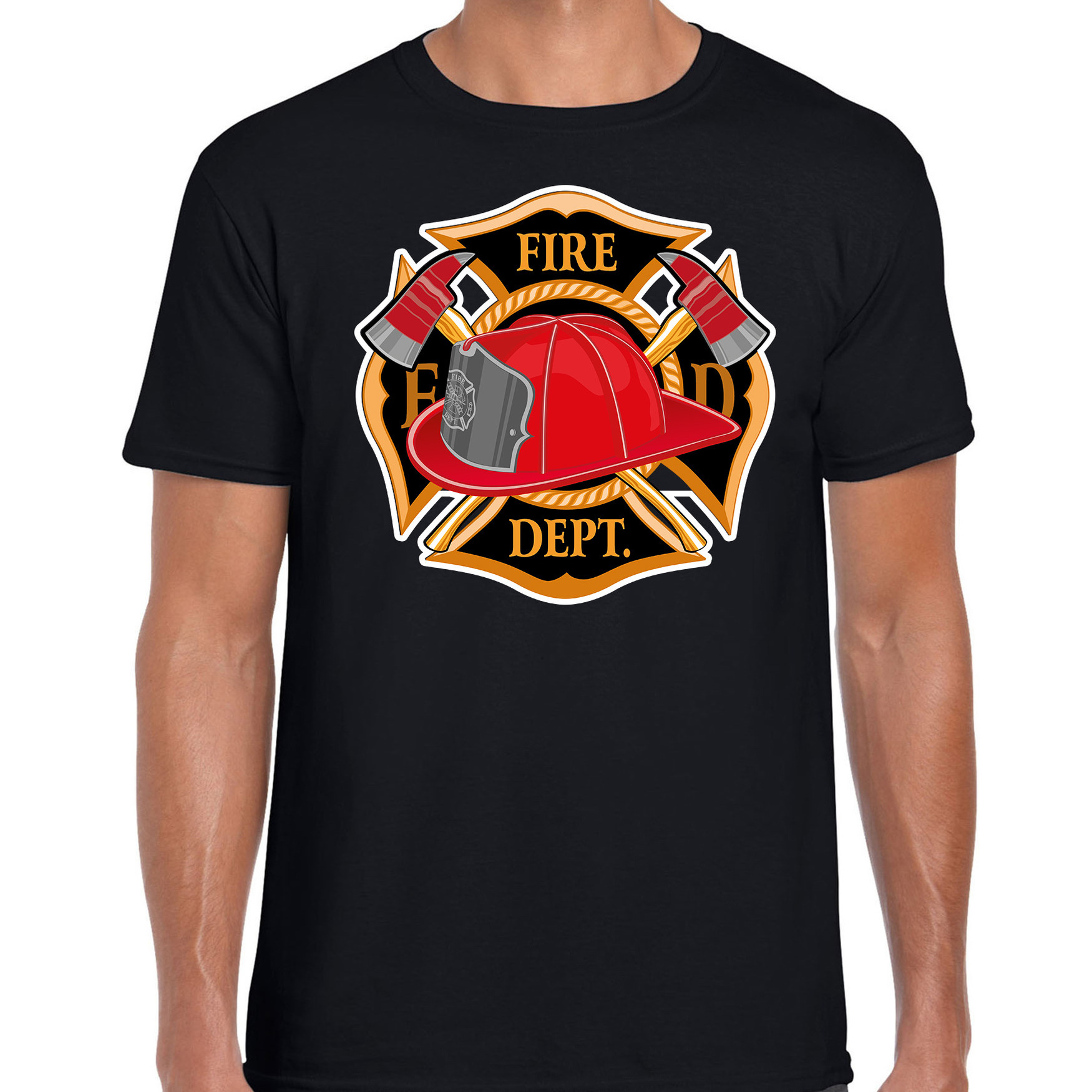 Brandweer logo verkleed t-shirt-outfit zwart voor heren