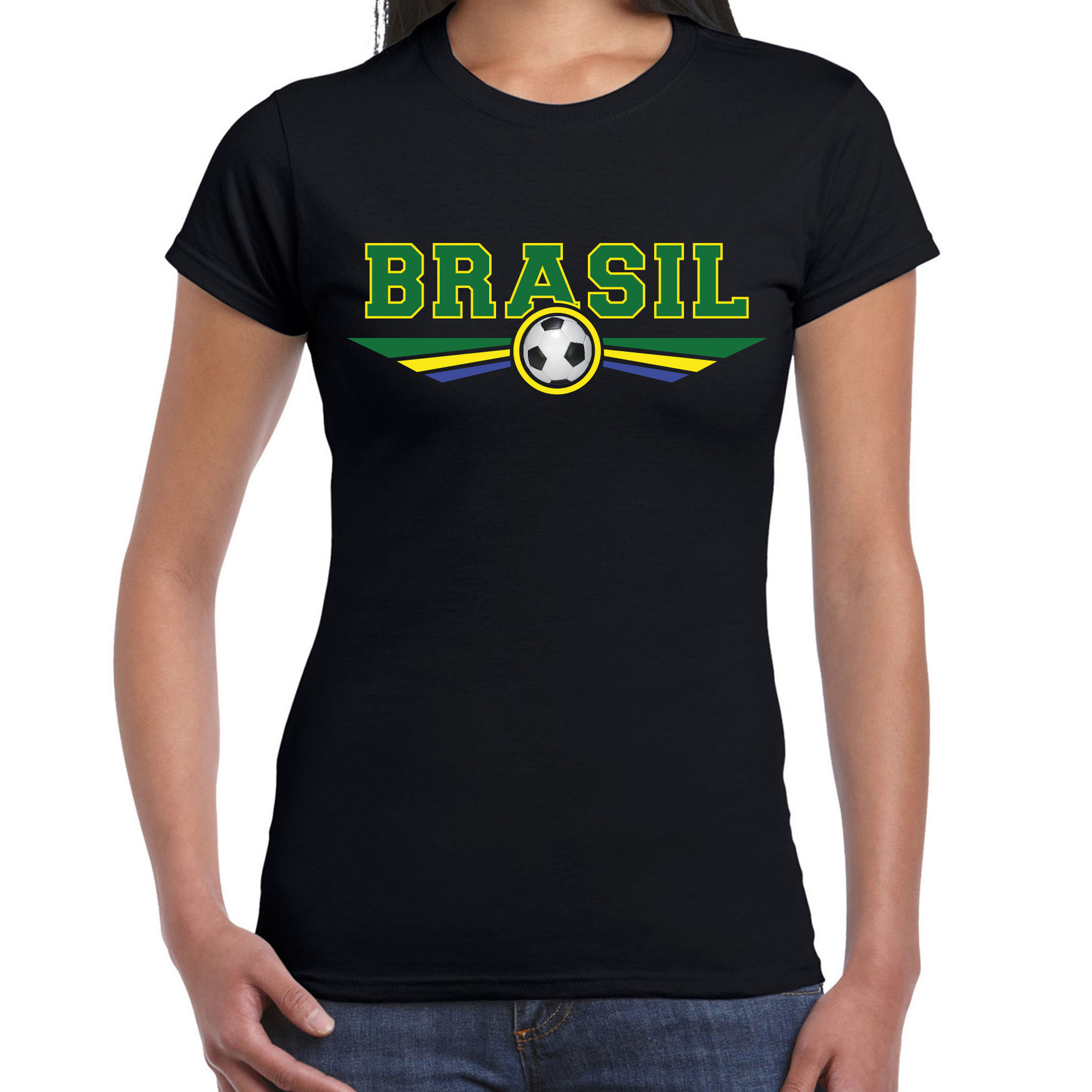 Brazilie-Brasil landen-voetbal t-shirt zwart dames