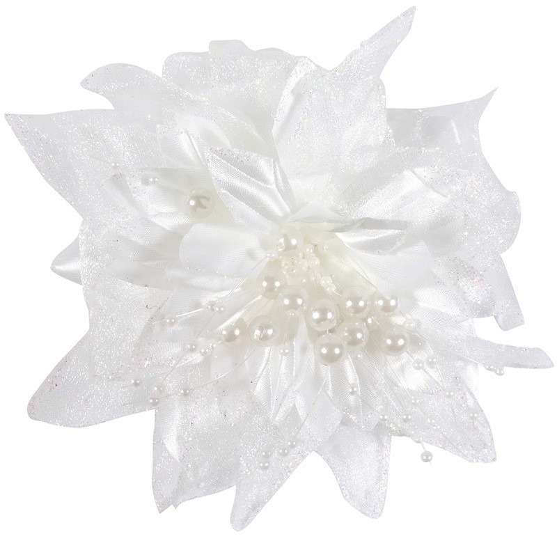 Bruiloft-huwelijk corsage wit 12 cm met bloem en parels
