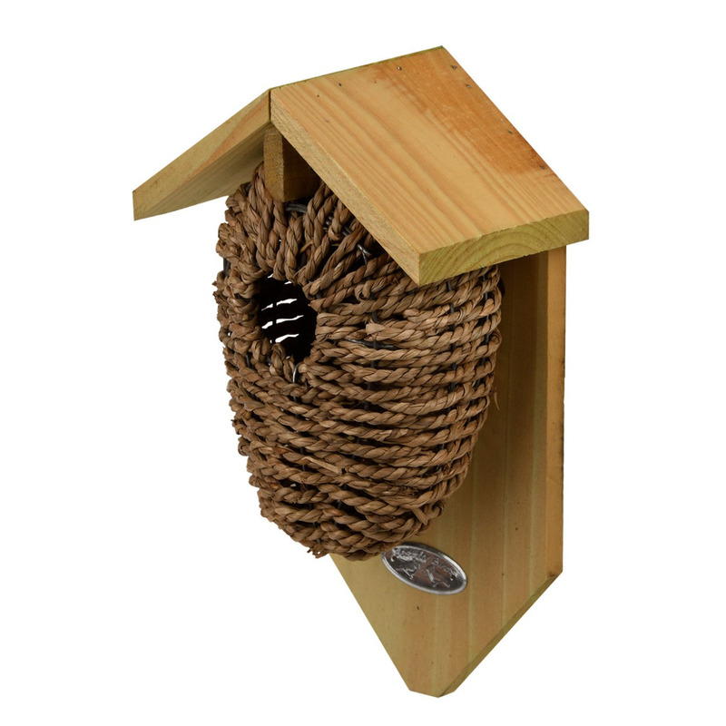 Bruin zeegras-houten vogelhuisjes 26 cm