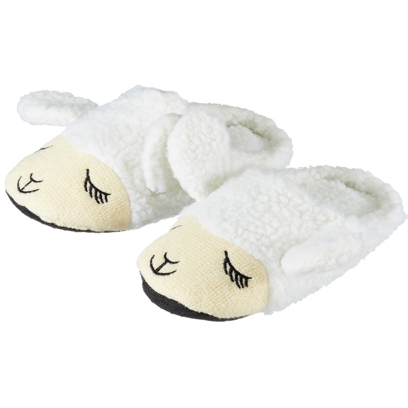 Cadeau kinderslofjes-pantoffels lama-alpaca wit met anti-slip zool voor kinderen