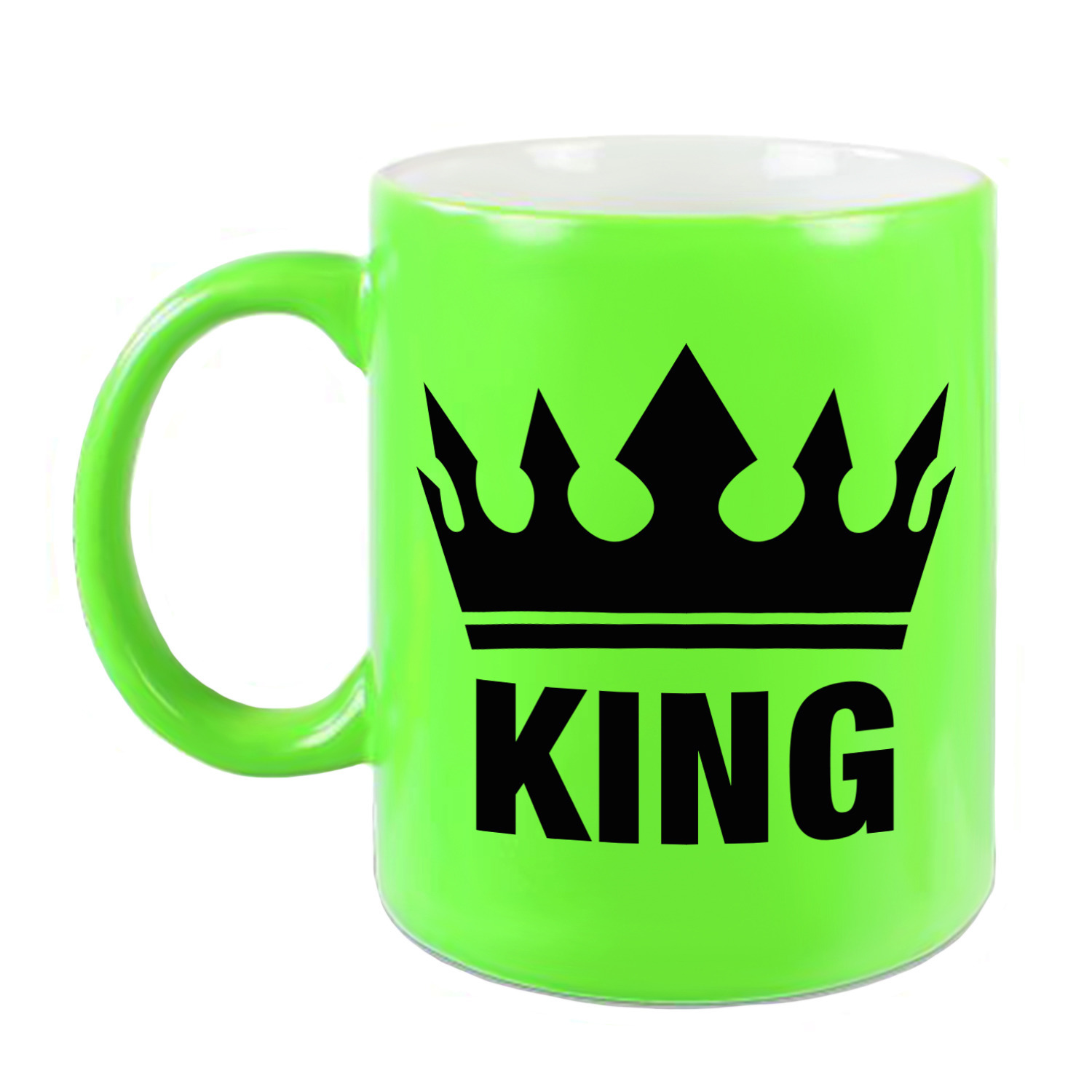 Cadeau King mok- beker fluor neon groen met zwarte bedrukking 300 ml