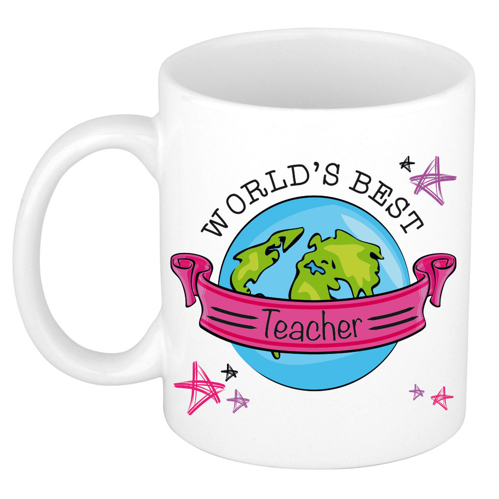Cadeau koffie-thee mok voor leraar beste leraar roze 300 ml juf-meester