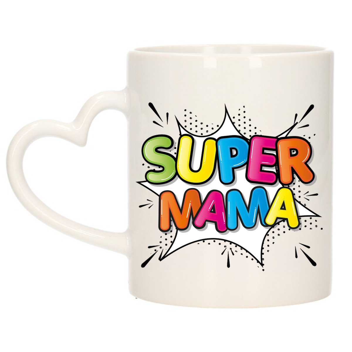 Cadeau koffie-thee mok voor mama wit super mama hartjes oor 300 ml Moederdag