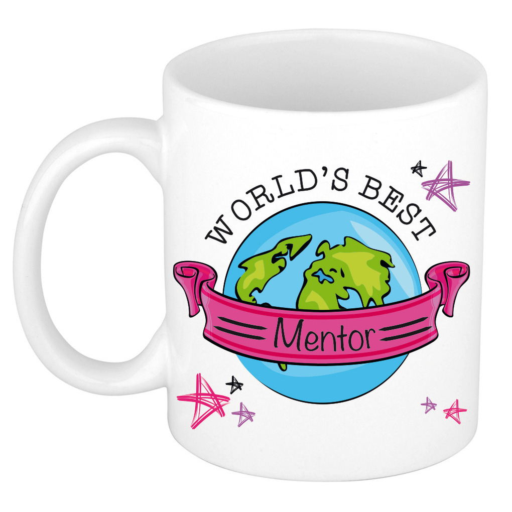 Cadeau koffie-thee mok voor mentor beste mentor roze 300 ml juf-meester