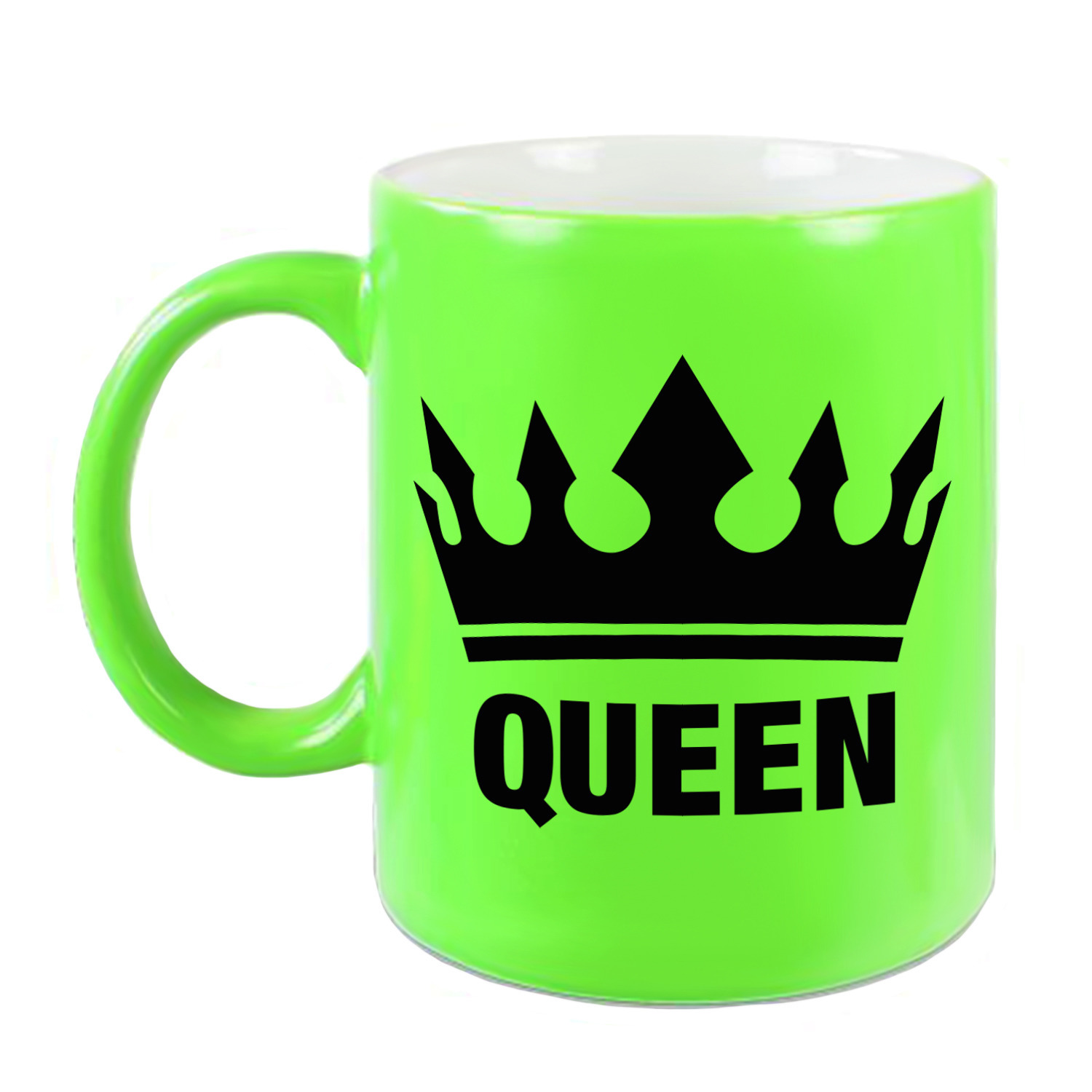 Cadeau Queen mok- beker fluor neon groen met zwarte bedrukking 300 ml