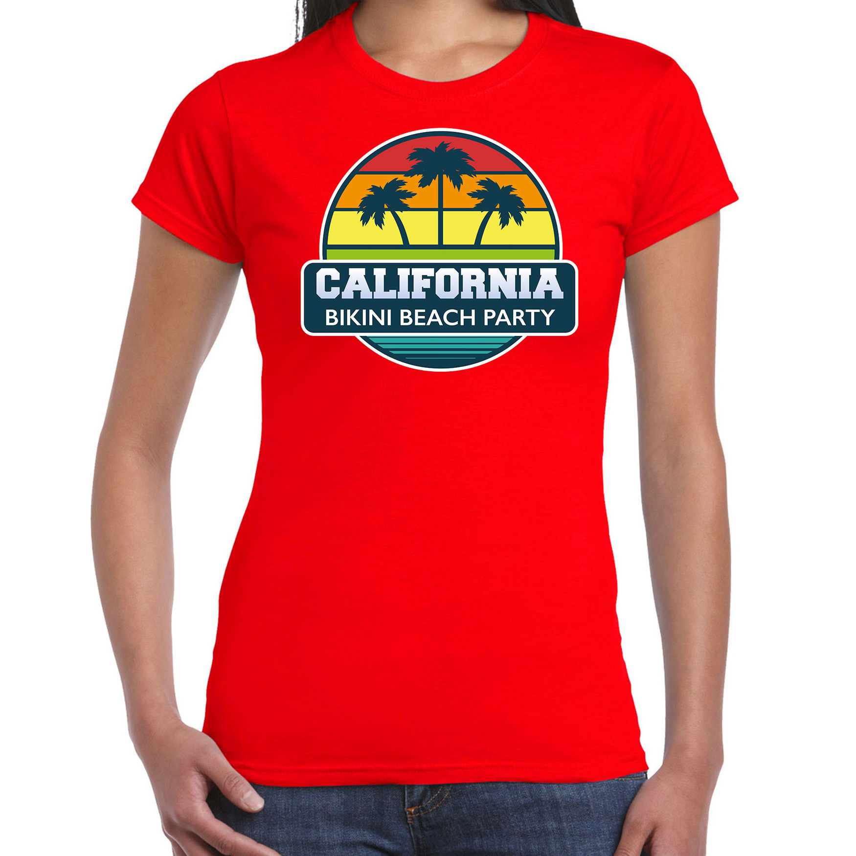 California zomer t-shirt-shirt California bikini beach party rood voor dames