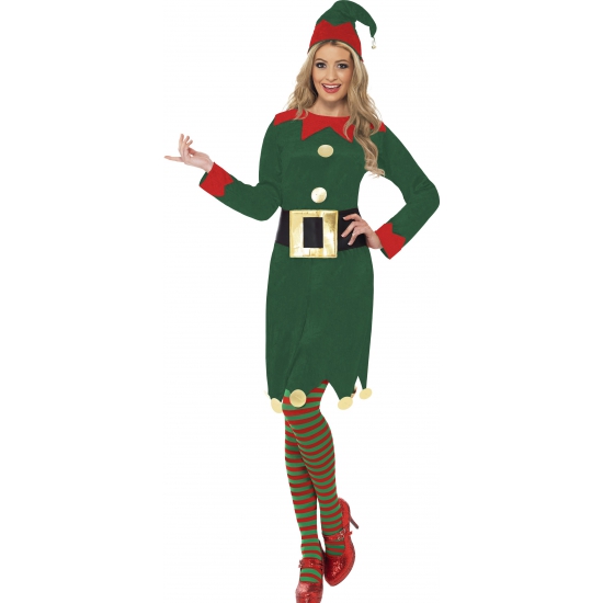Carnaval-feest kerst elfen jurk verkleedoutfit groen-rood voor dames