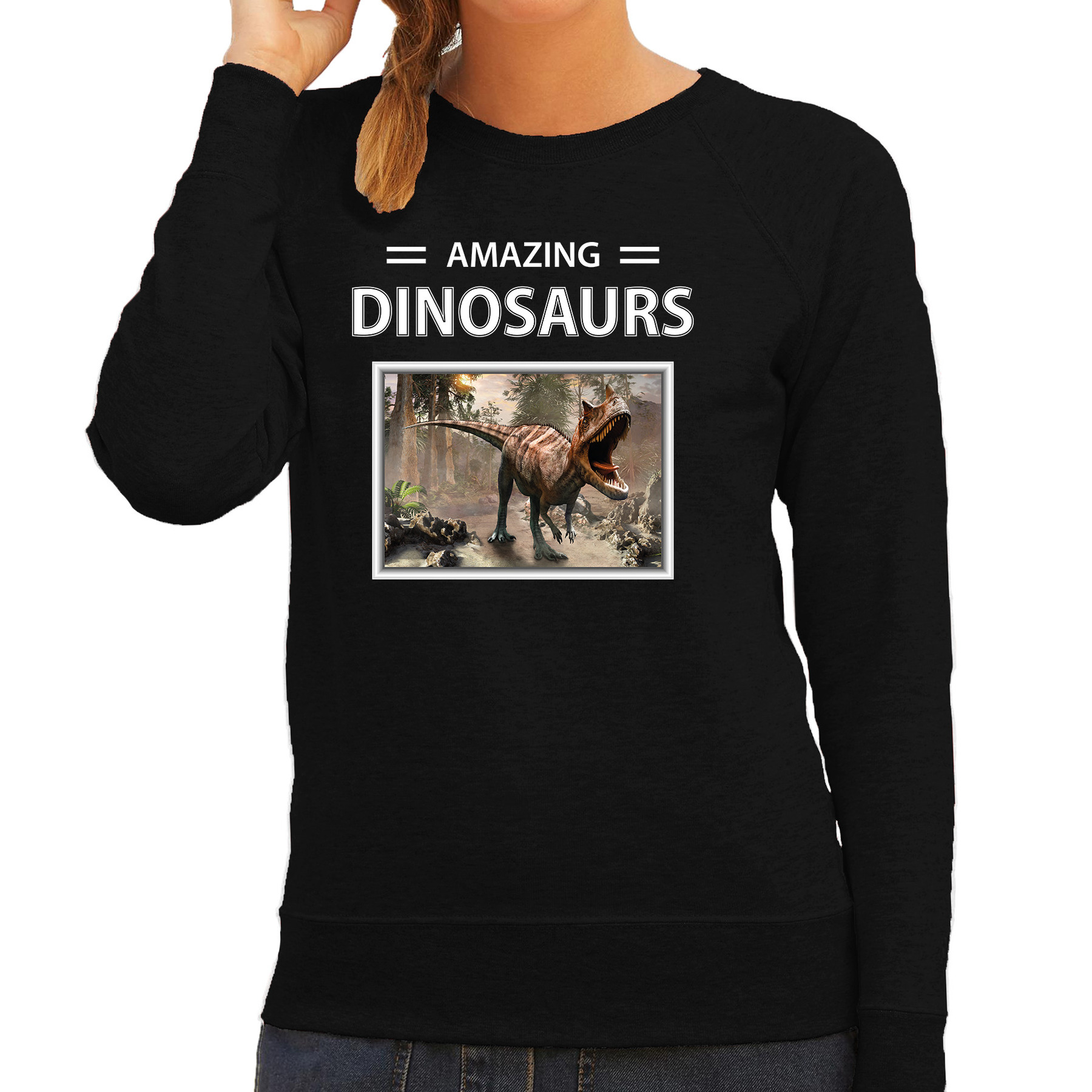 Carnotaurus dinosaurus sweater / trui met dieren foto amazing dinosaurs zwart voor dames