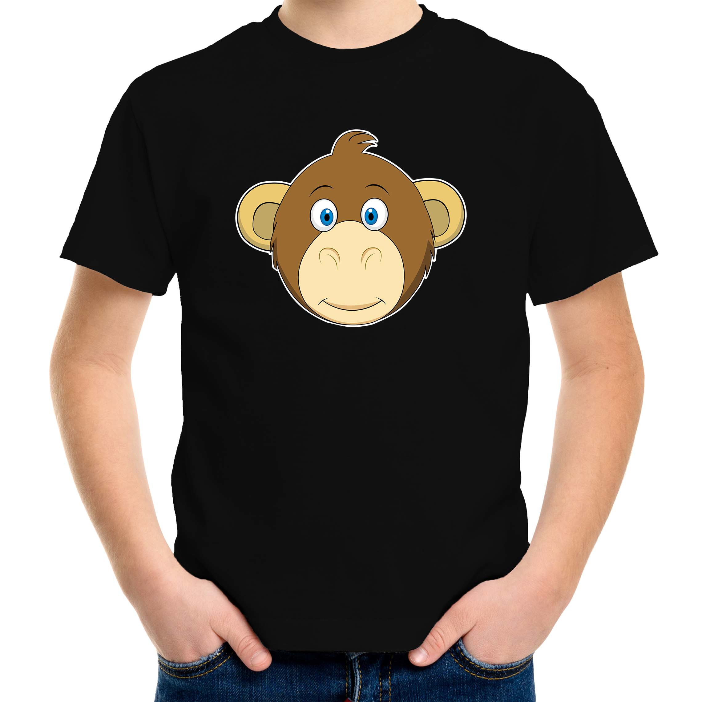 Cartoon aap t-shirt zwart voor jongens en meisjes - Cartoon dieren t-shirts kinderen