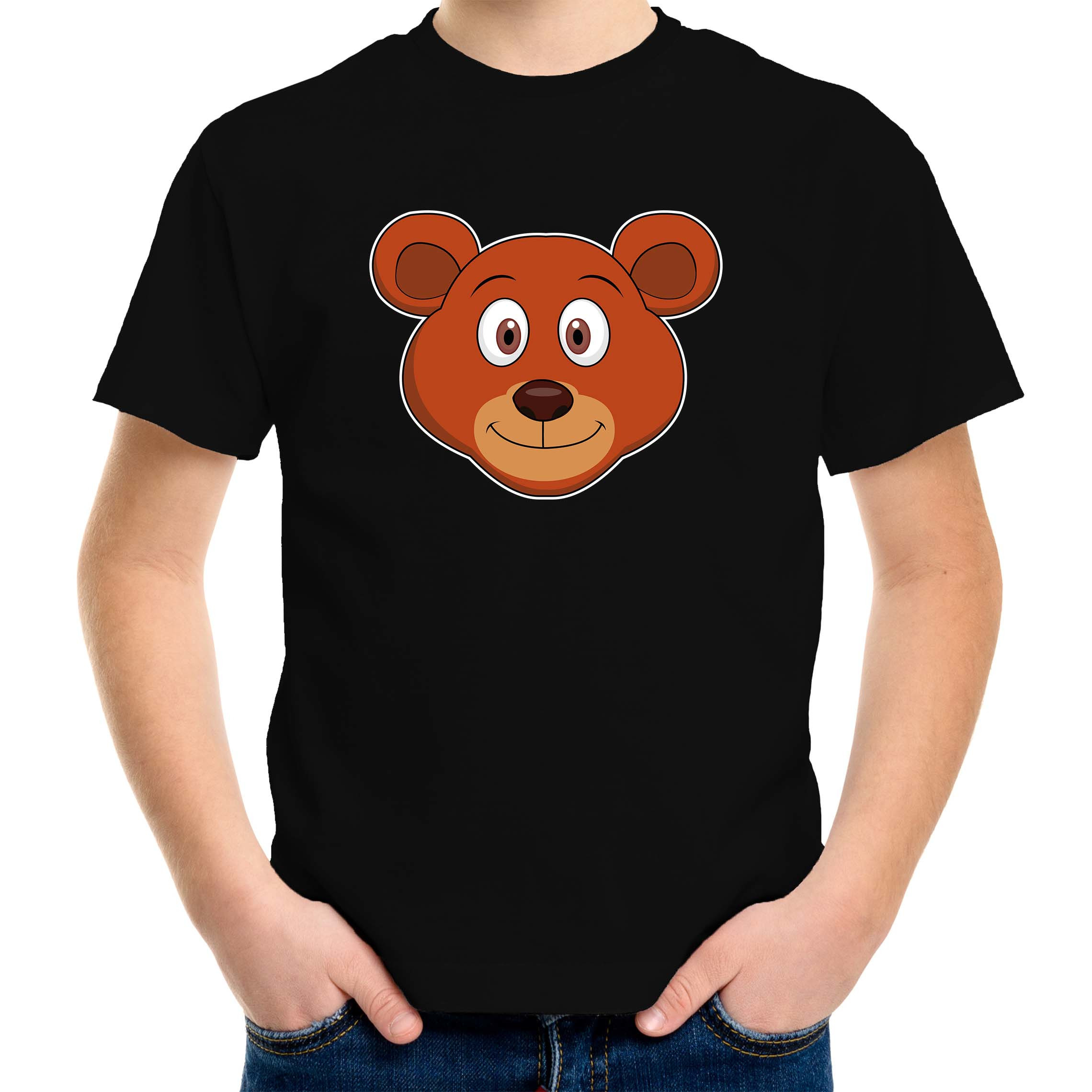Cartoon beer t-shirt zwart voor jongens en meisjes - Cartoon dieren t-shirts kinderen