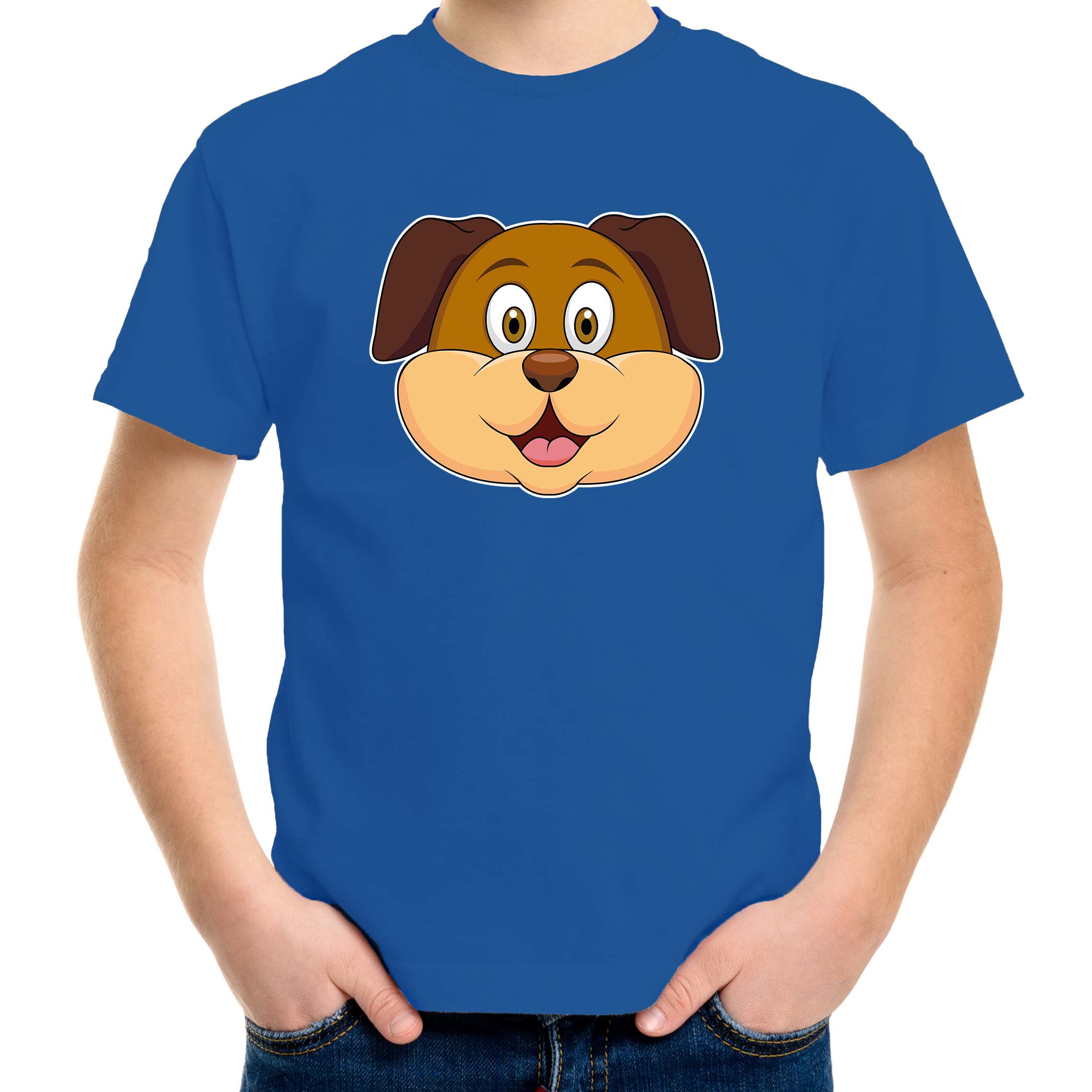 Cartoon hond t-shirt blauw voor jongens en meisjes - Cartoon dieren t-shirts kinderen