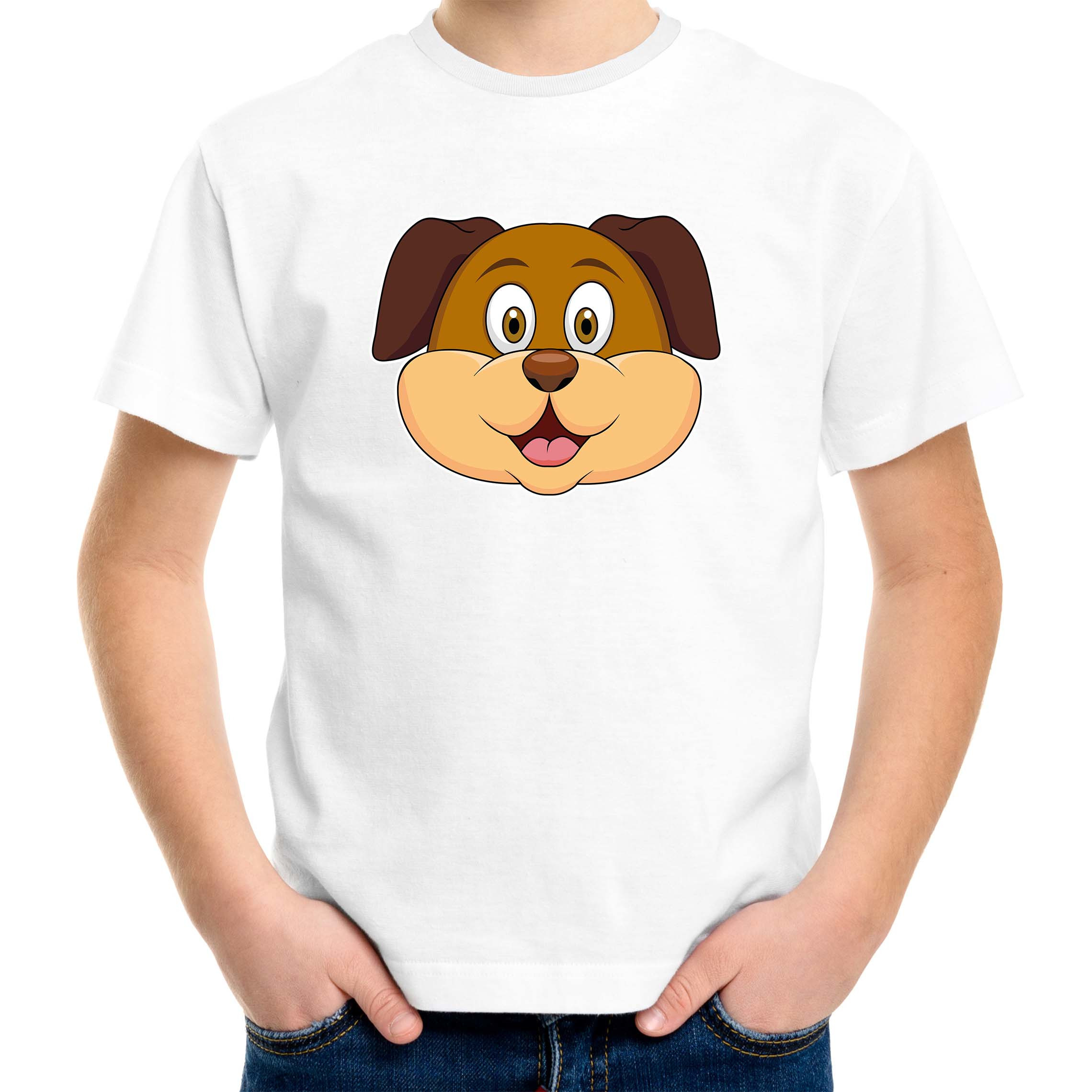 Cartoon hond t-shirt wit voor jongens en meisjes - Cartoon dieren t-shirts kinderen