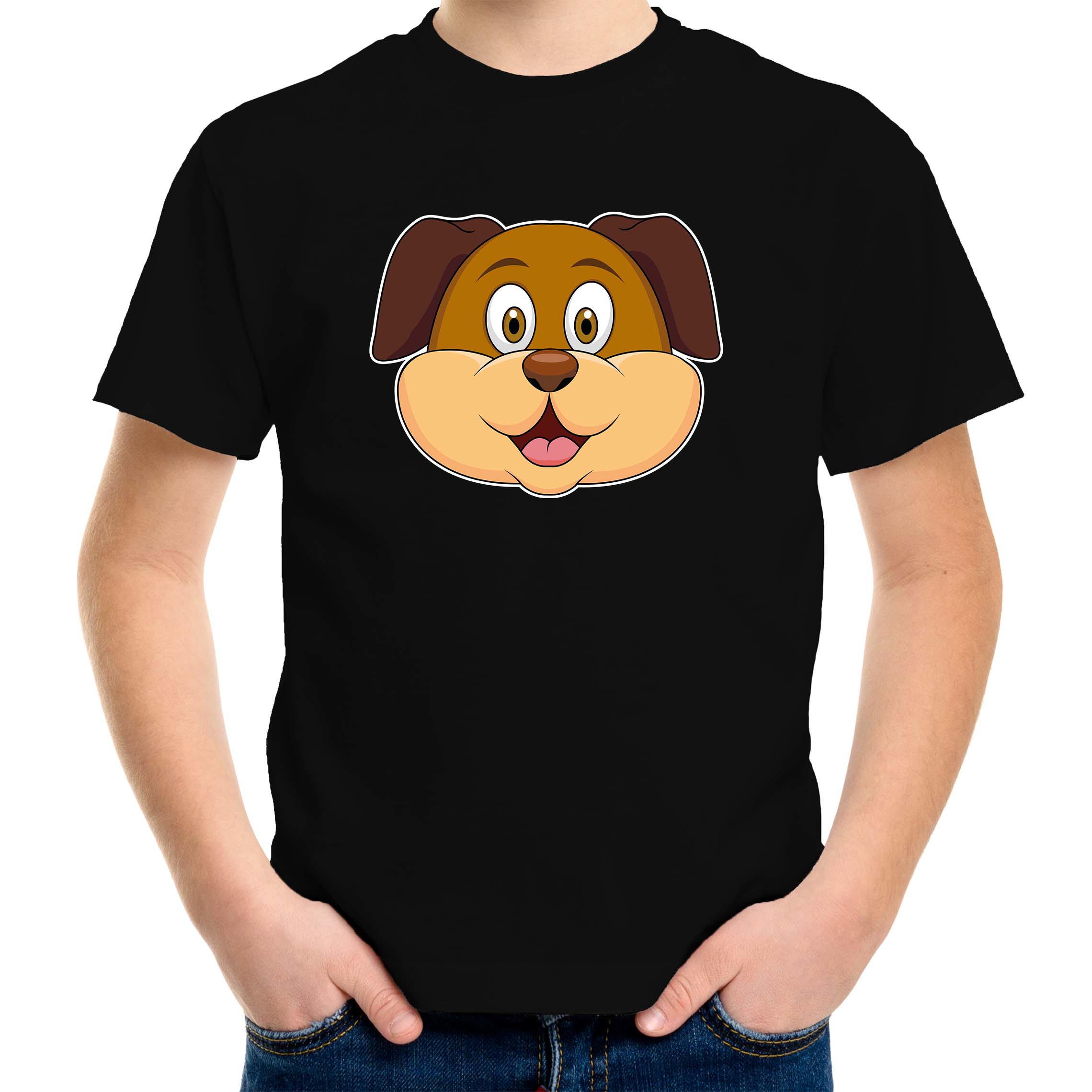 Cartoon hond t-shirt zwart voor jongens en meisjes - Cartoon dieren t-shirts kinderen