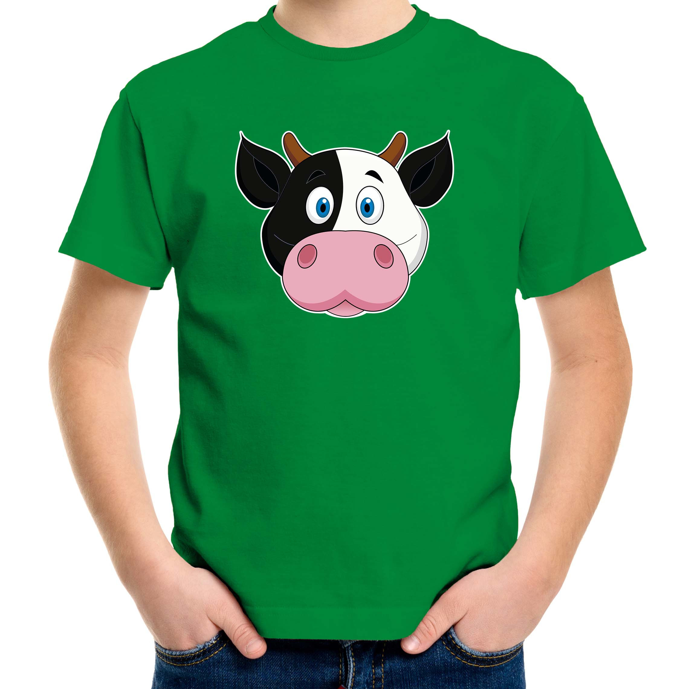Cartoon koe t-shirt groen voor jongens en meisjes - Cartoon dieren t-shirts kinderen
