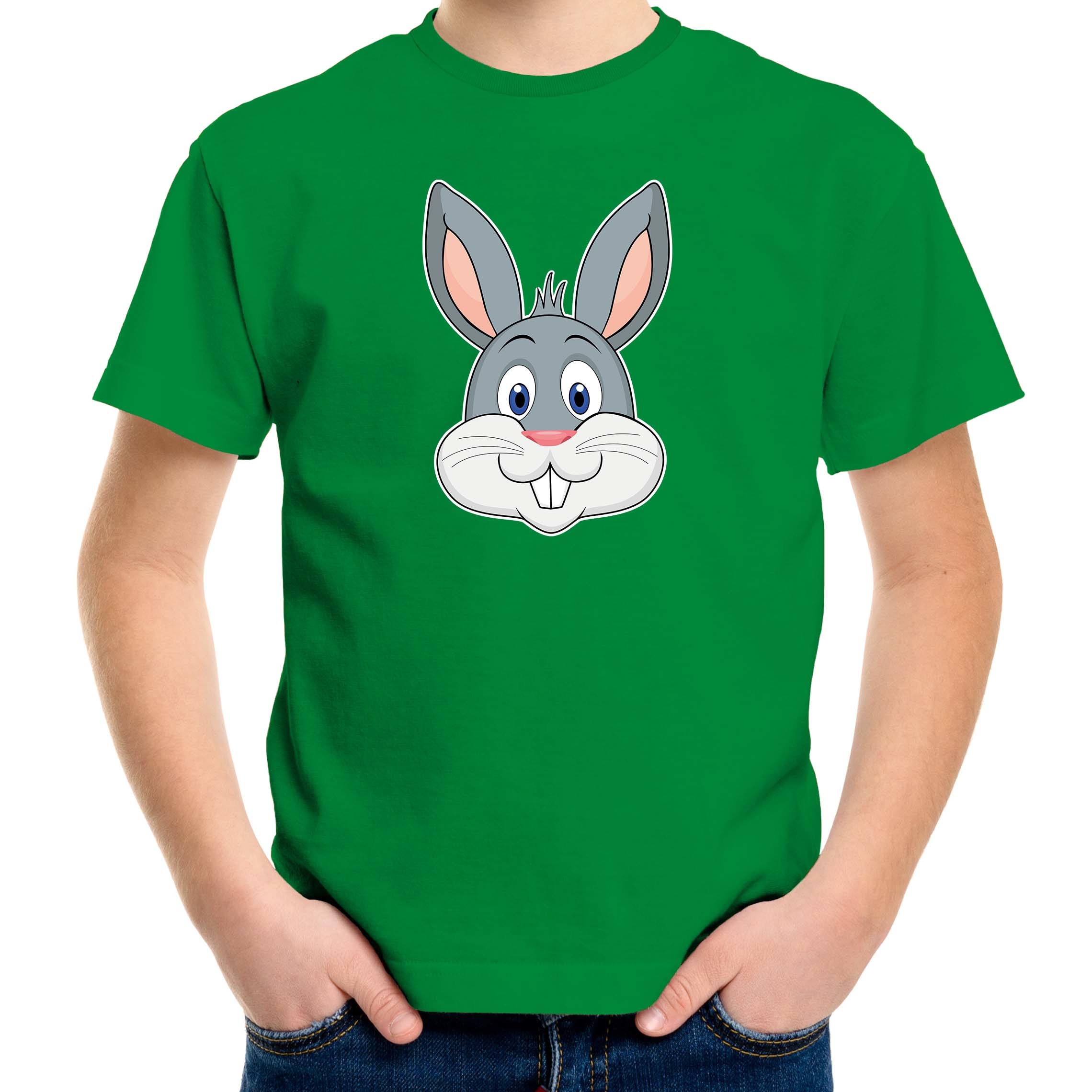 Cartoon konijn t-shirt groen voor jongens en meisjes - Cartoon dieren t-shirts kinderen