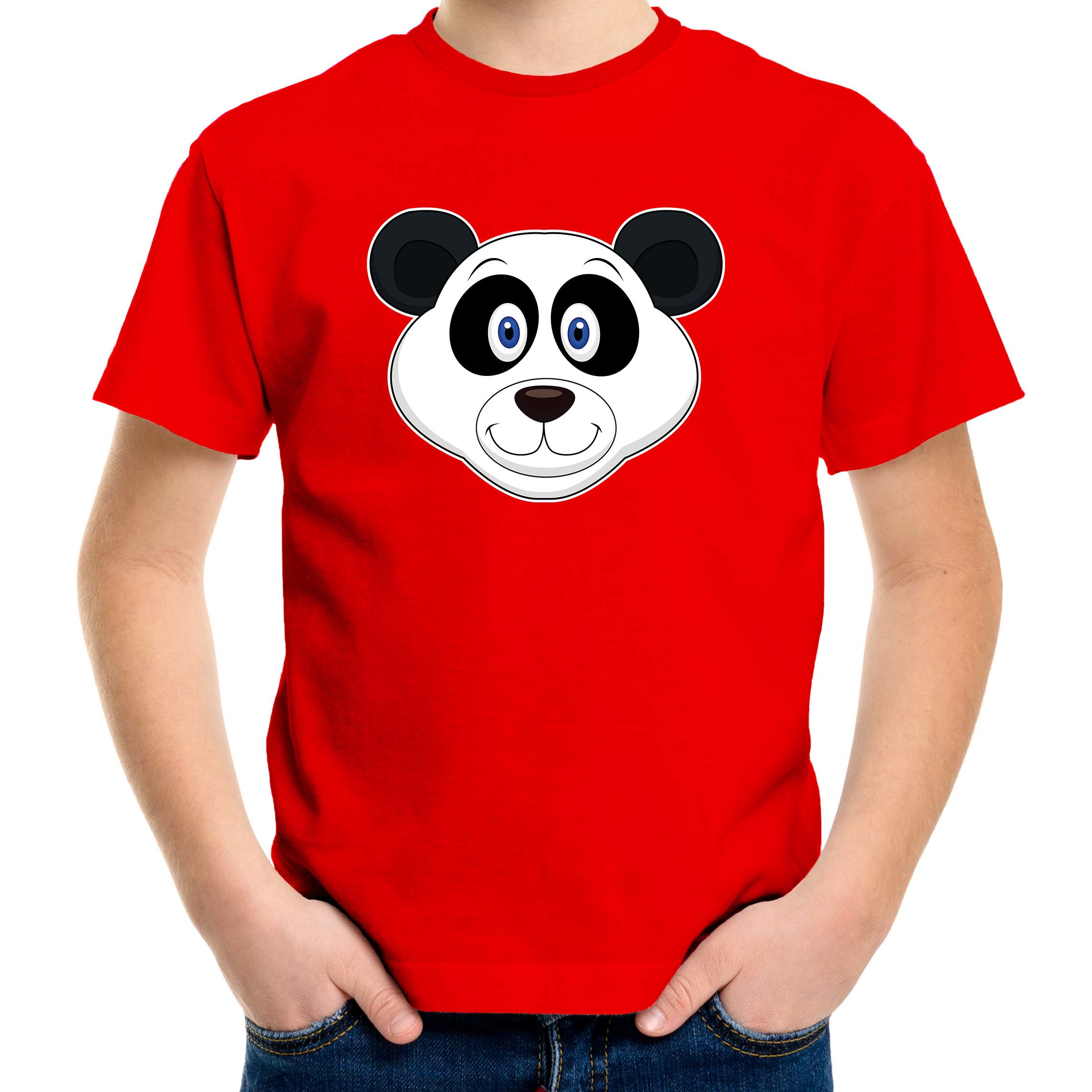 Cartoon panda t-shirt rood voor jongens en meisjes - Cartoon dieren t-shirts kinderen