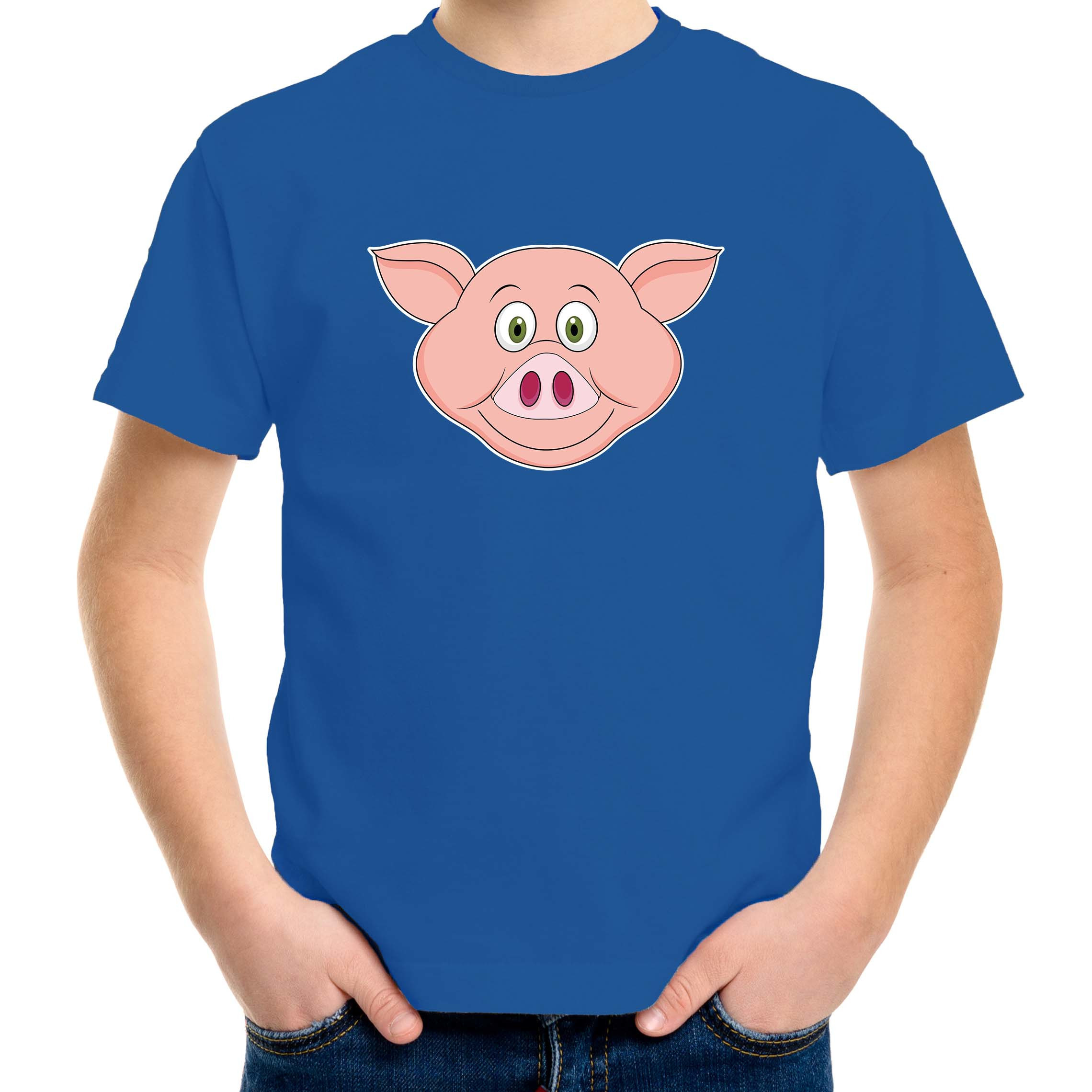 Cartoon varken t-shirt blauw voor jongens en meisjes - Cartoon dieren t-shirts kinderen