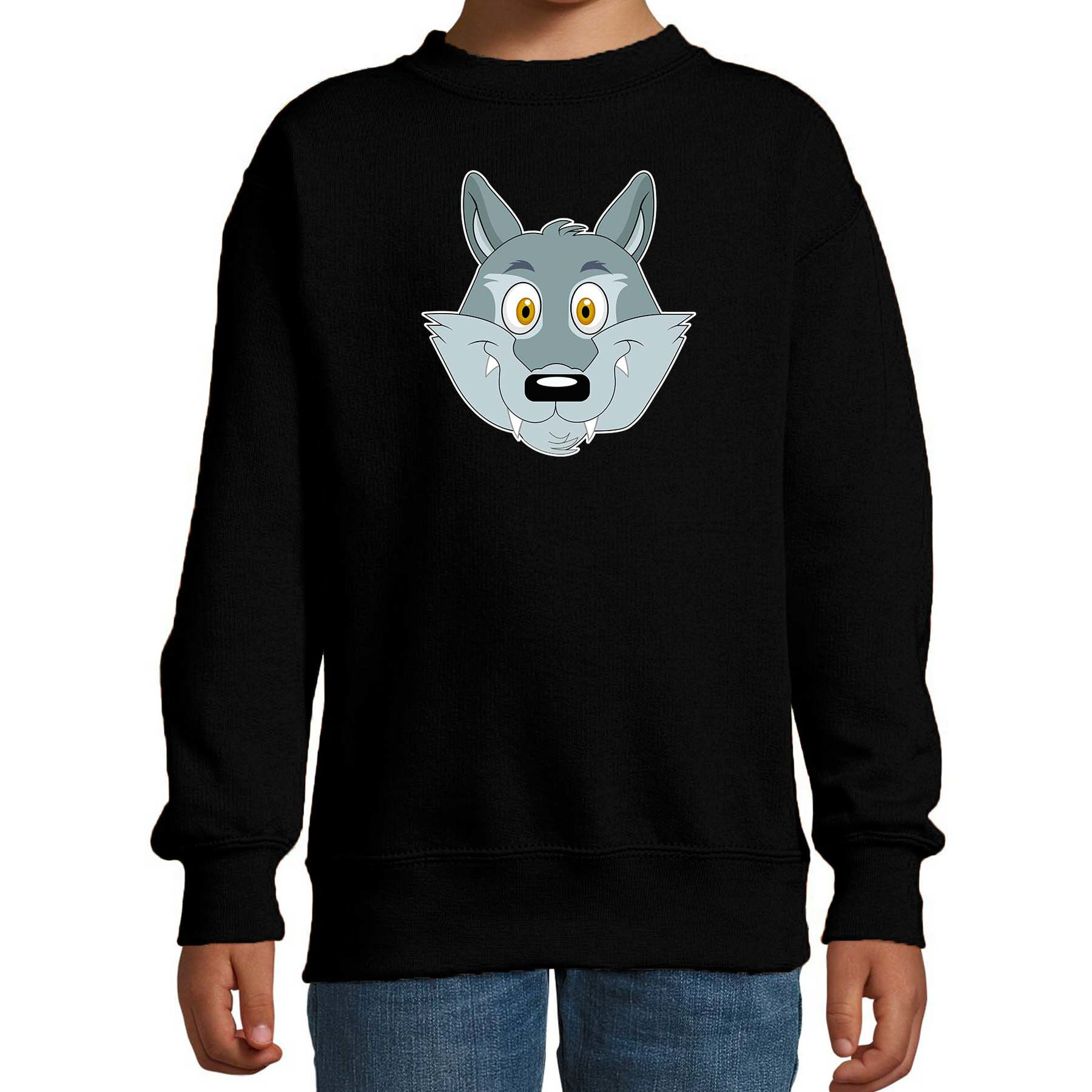 Cartoon wolf trui zwart voor jongens en meisjes - Cartoon dieren sweater kinderen