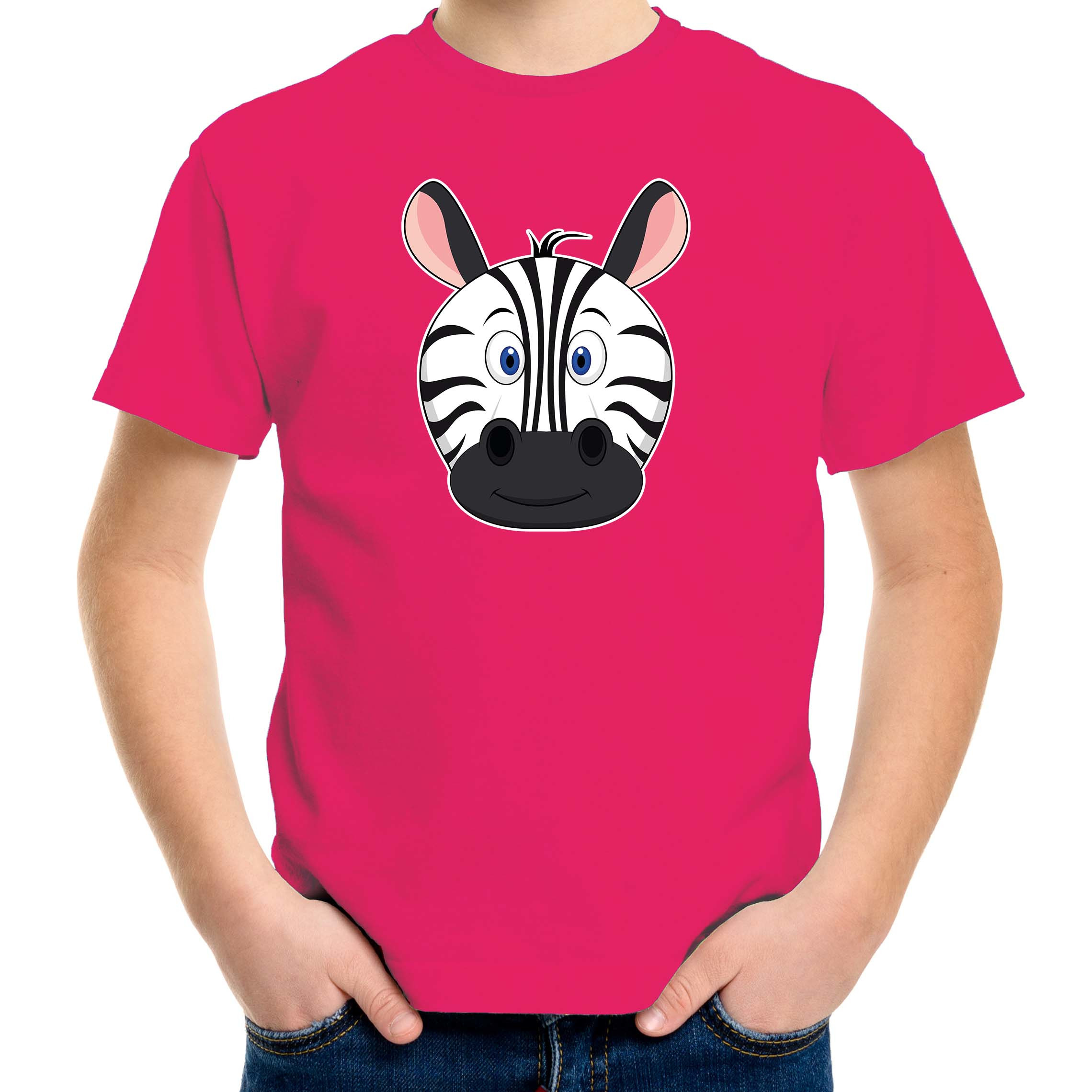 Cartoon zebra t-shirt roze voor jongens en meisjes - Cartoon dieren t-shirts kinderen