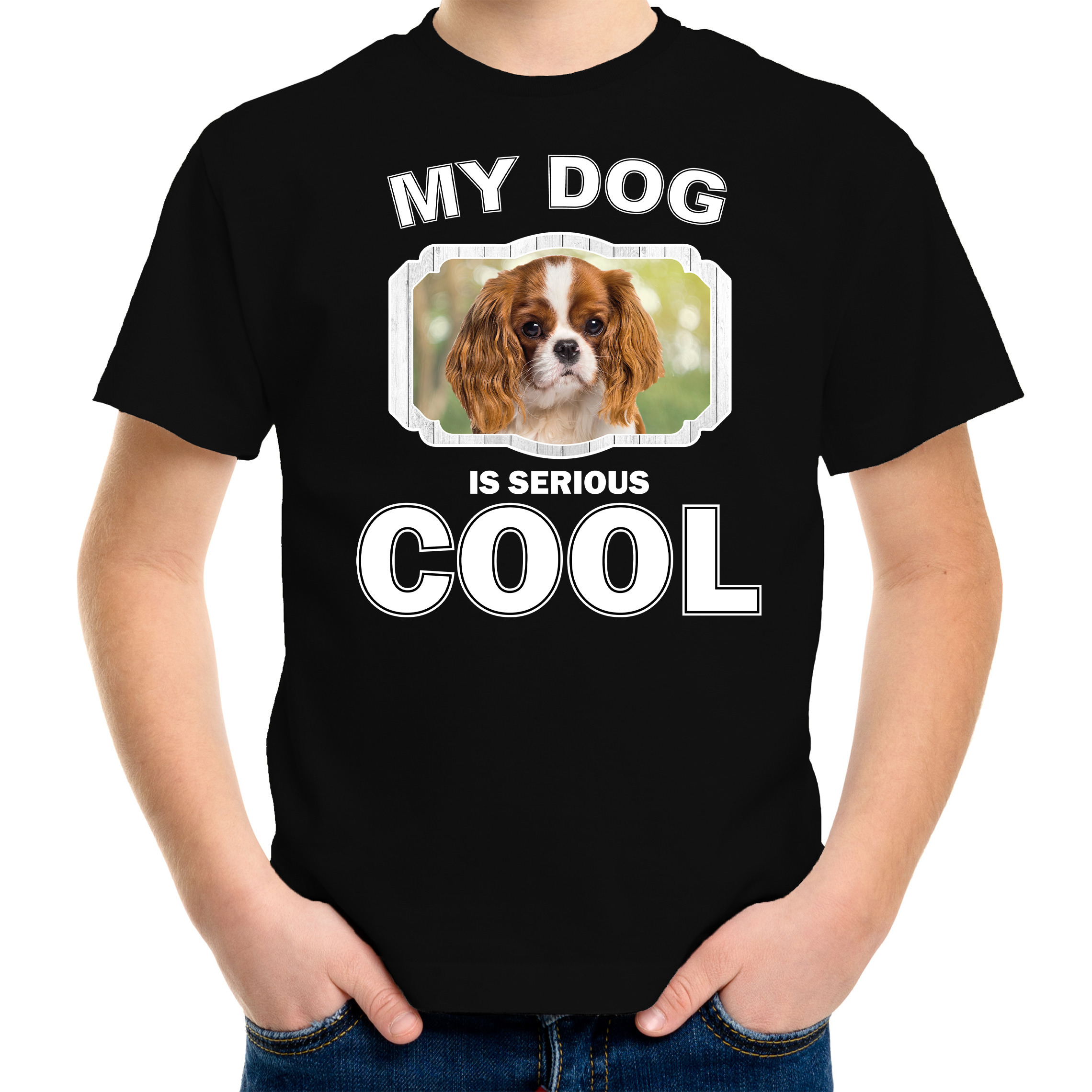 Charles spaniel honden t-shirt my dog is serious cool zwart voor kinderen