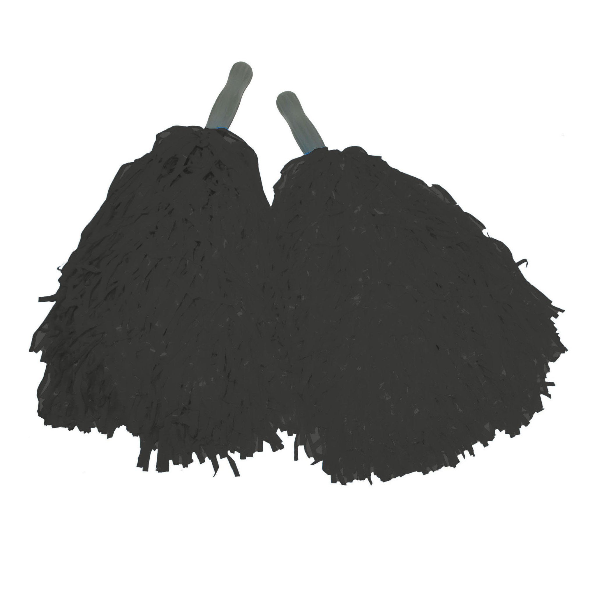 Cheerballs-pompoms set van 2x zwart met franjes en stick handgreep 25 cm voor kinderen