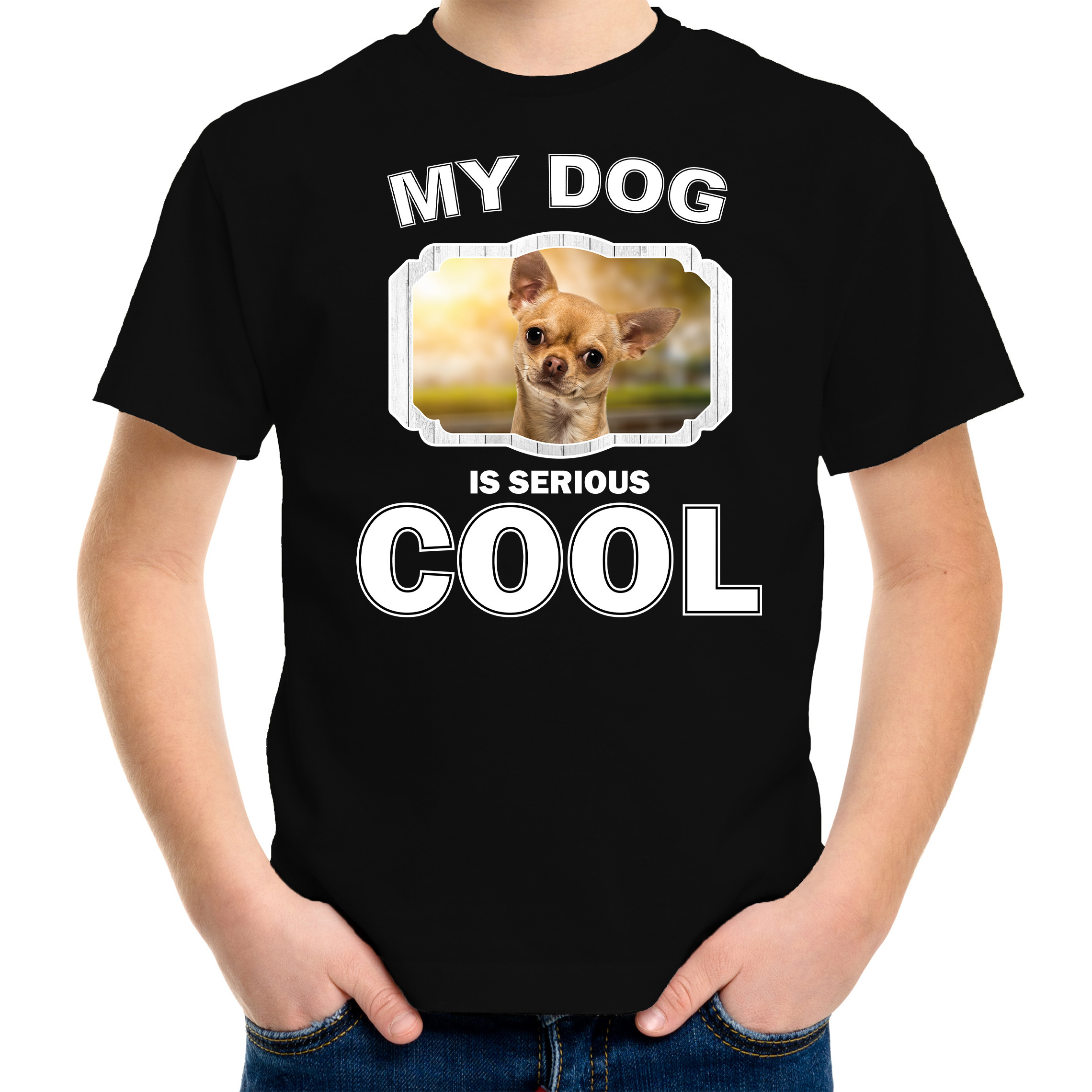 Chihuahua honden t-shirt my dog is serious cool zwart voor kinderen
