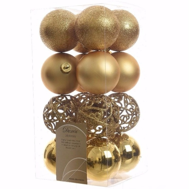 Christmas Gold gouden kerstversiering kerstballen pakket 16 stuks