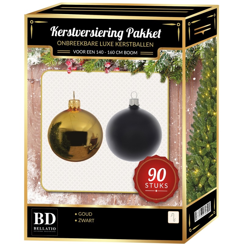 Complete kerstballen set goud-zwart voor 150 cm Kerstboom