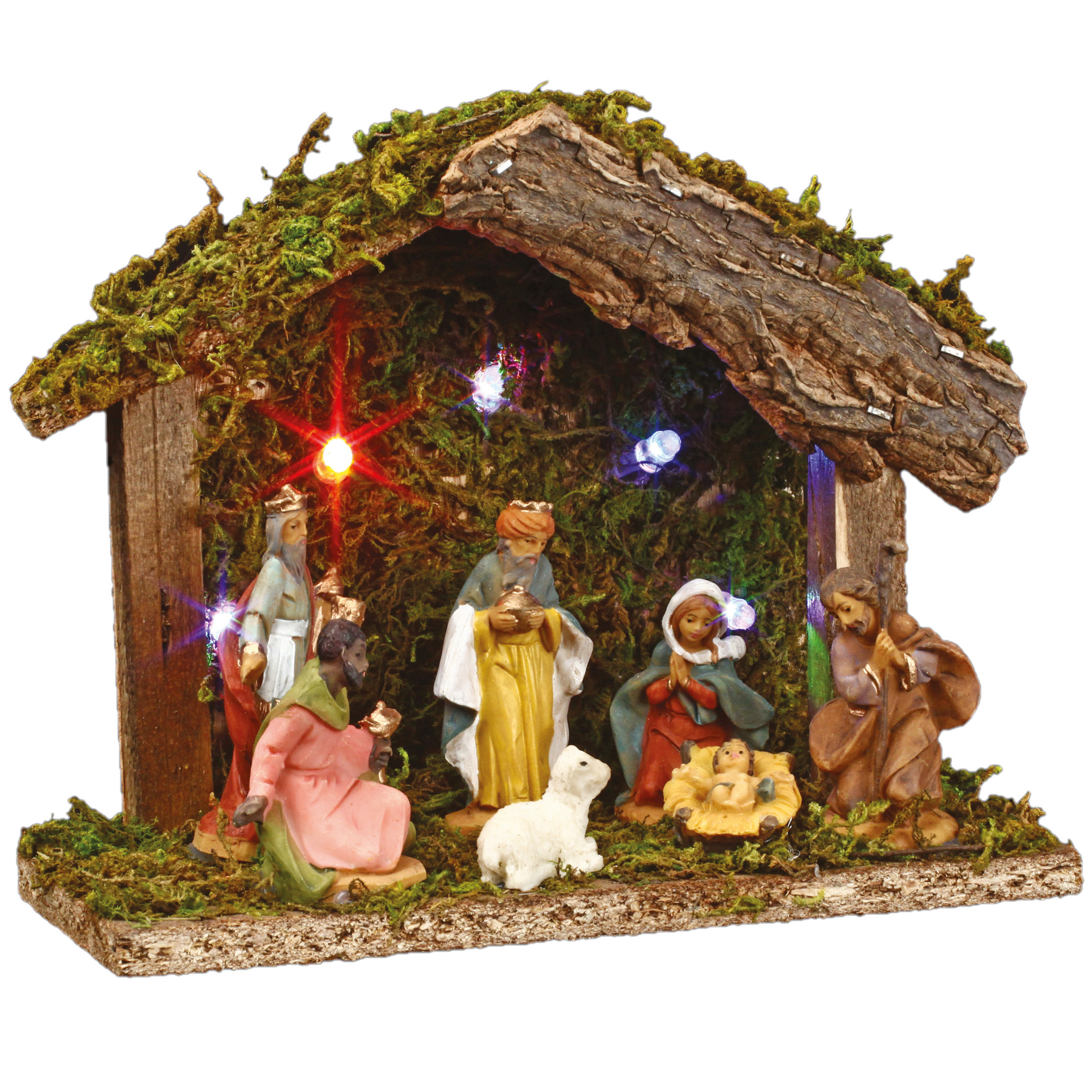 Complete verlichte kerststal inclusief kerststal beelden L18 x B8 x H13,5 cm