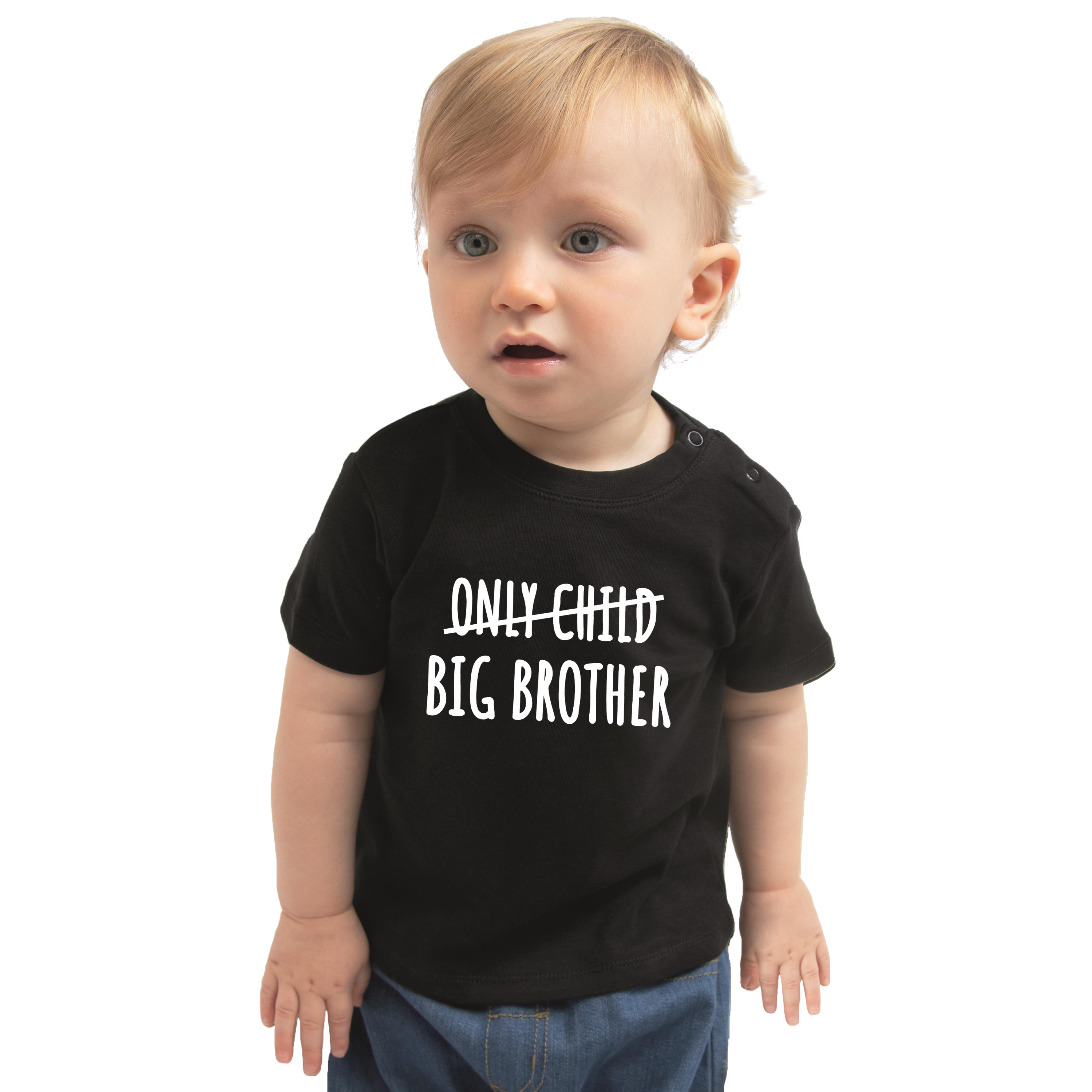 Correctie only child big brother cadeau t-shirt zwart baby Aankodiging zwangerschap grote broer