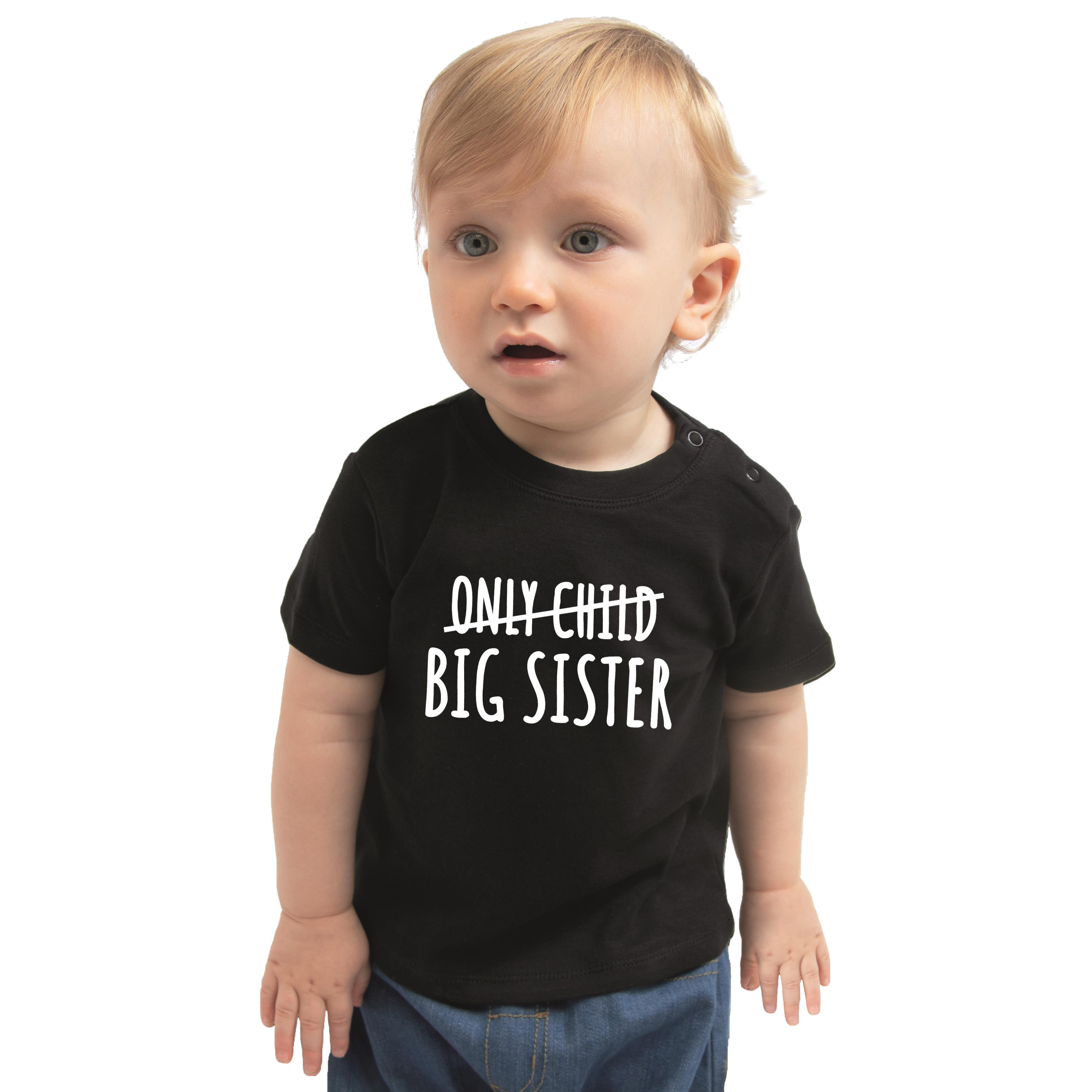 Correctie only child big sister cadeau t-shirt zwart baby Aankodiging zwangerschap grote zus