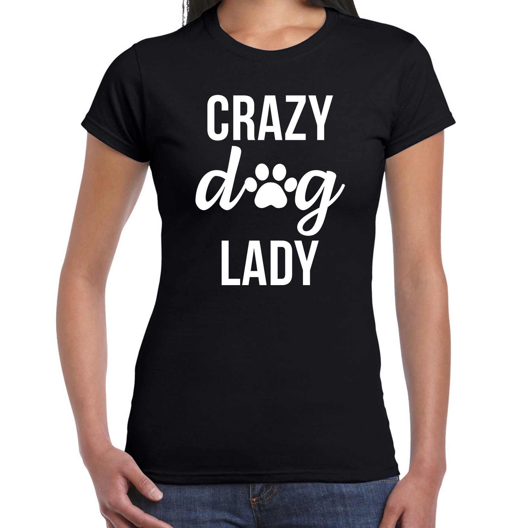Crazy dog lady hondenvrouw hond t-shirt zwart voor dames