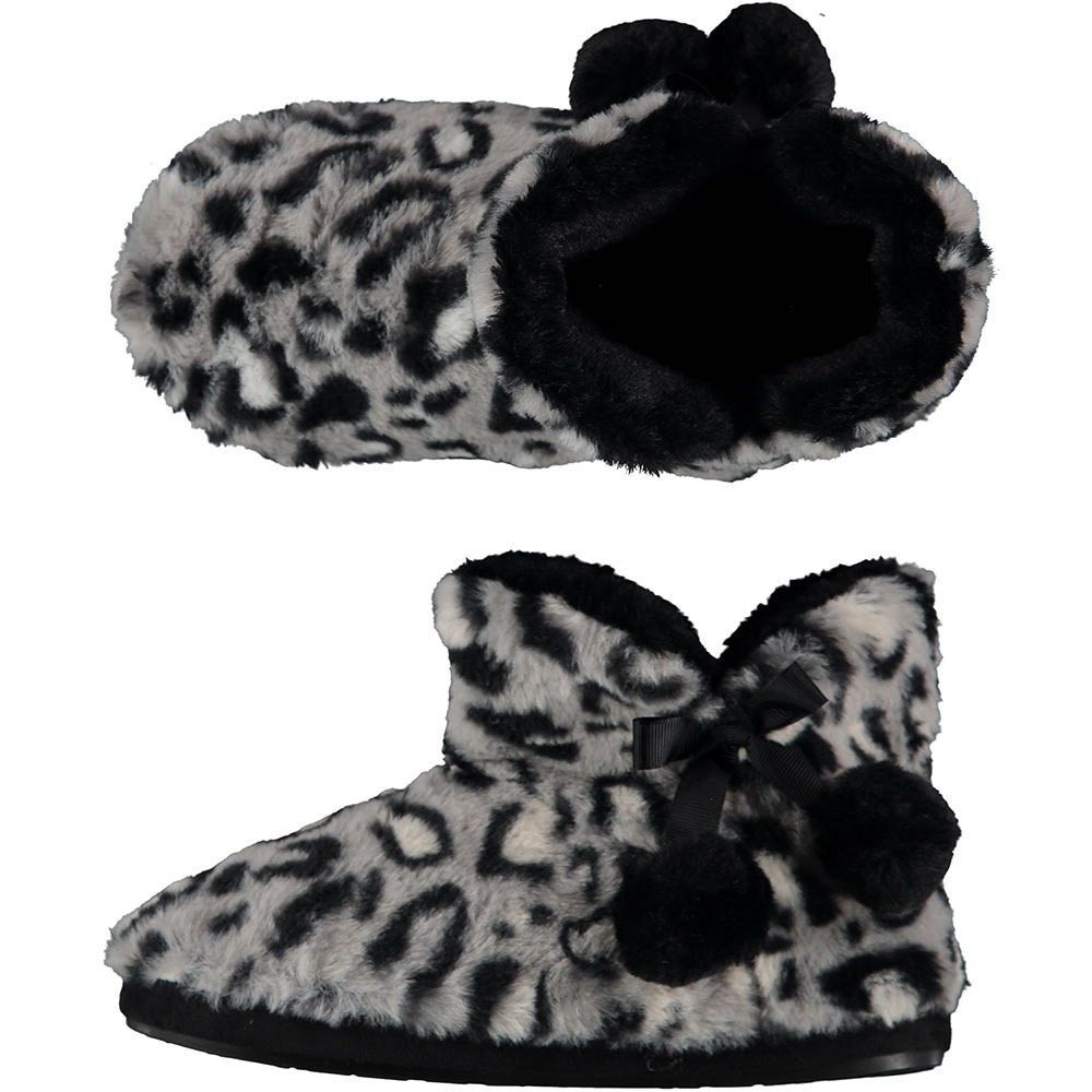 Dames hoge pantoffels-sloffen luipaard print grijs maat 39-40