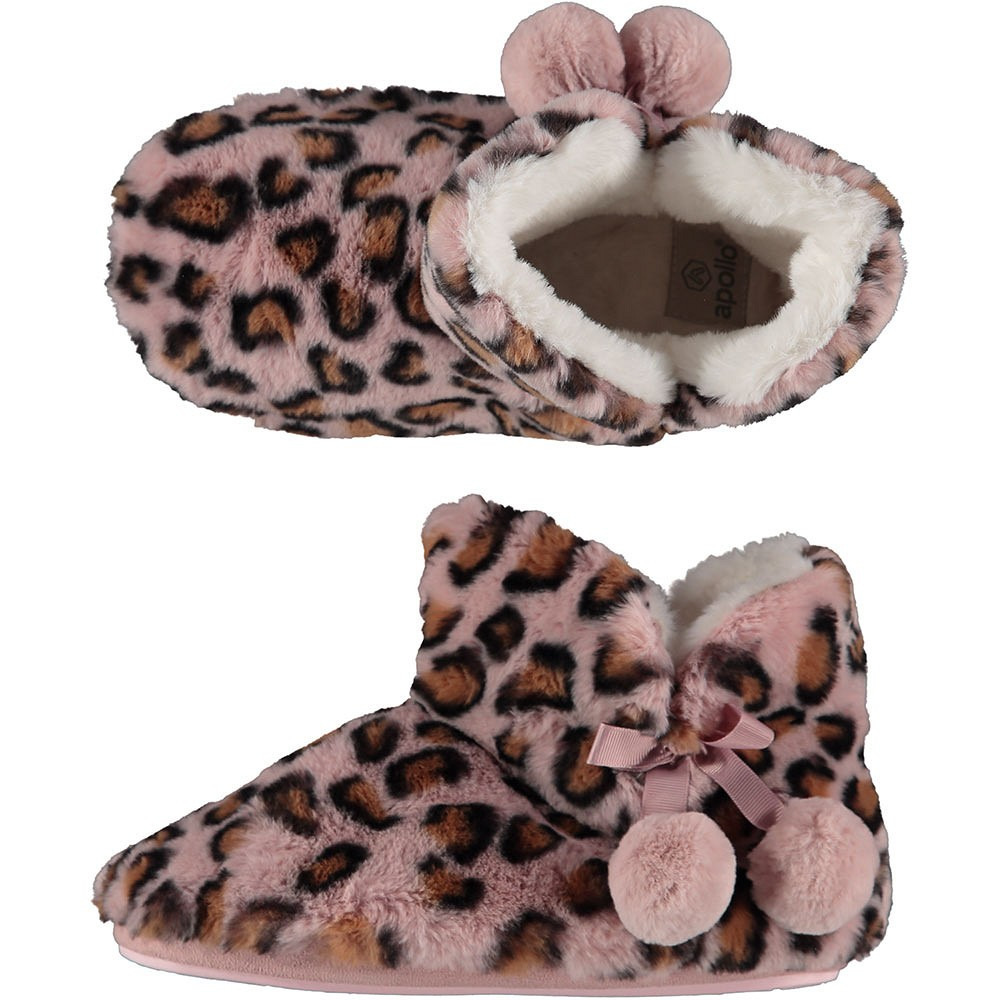 Dames hoge pantoffels/sloffen luipaard print oud roze maat 41-42
