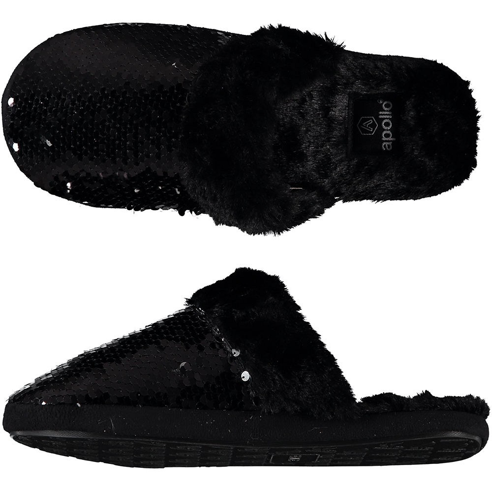 Dames instap slippers-pantoffels met pailletten zwart maat 39-40