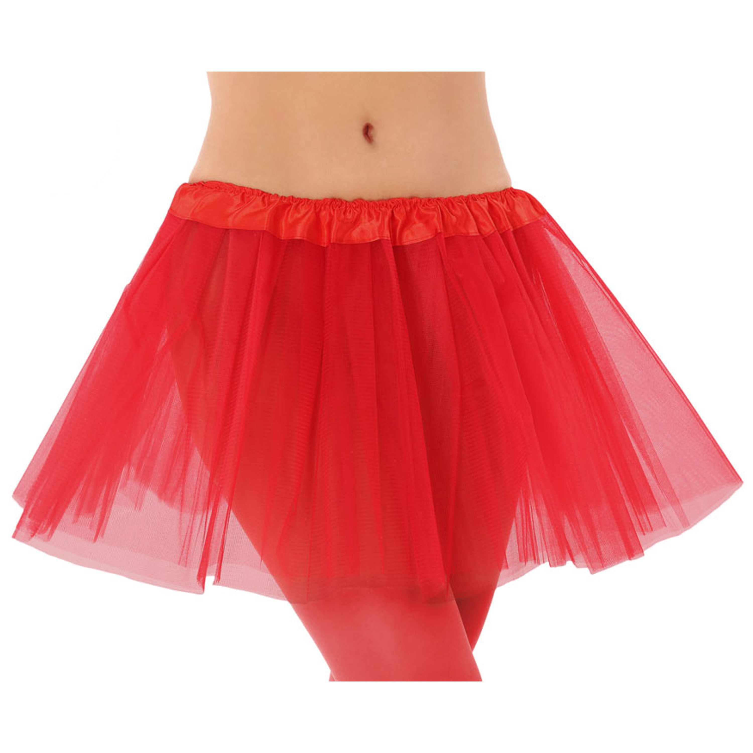 Dames verkleed rokje-tutu tule stof met elastiek rood one size