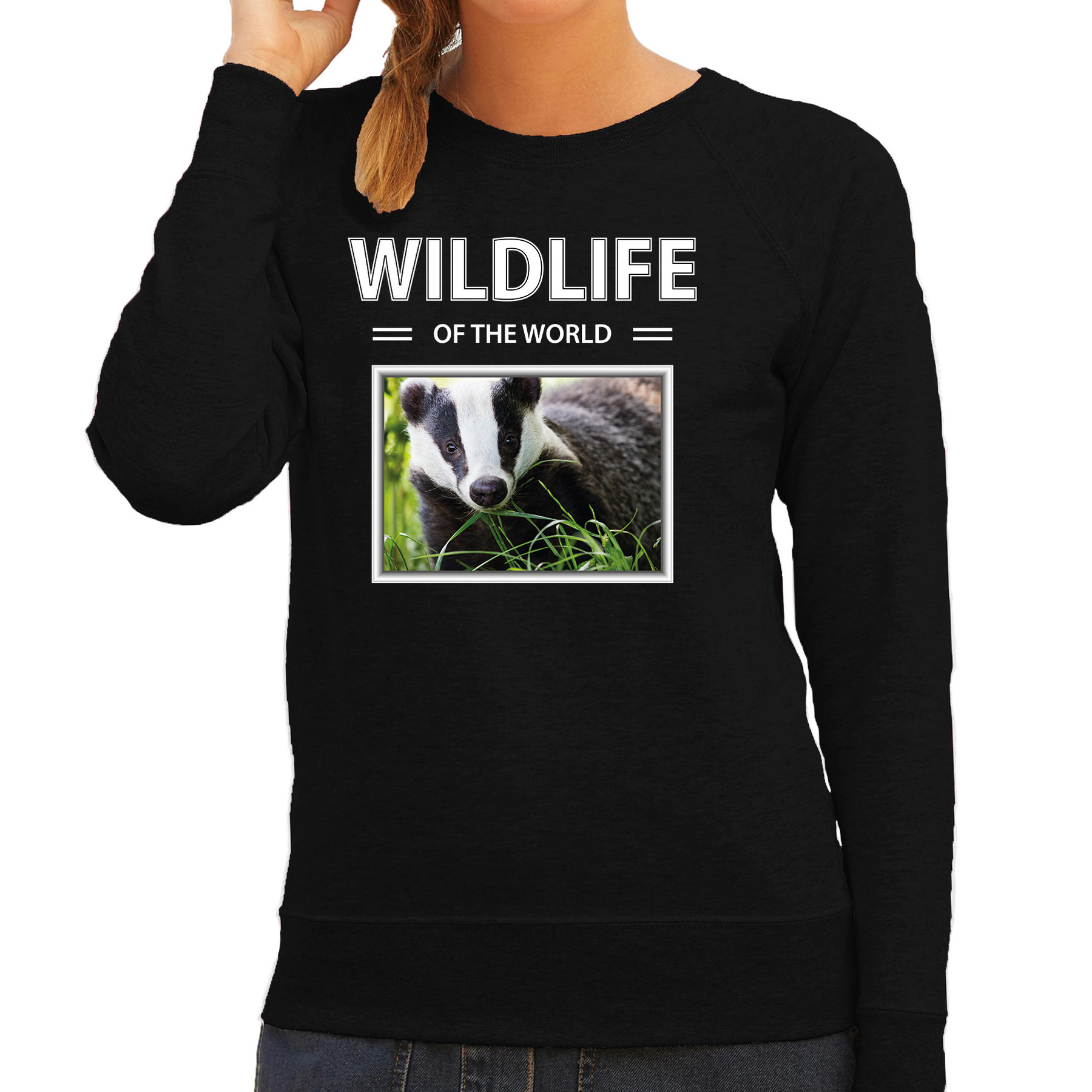 Das sweater / trui met dieren foto wildlife of the world zwart voor dames