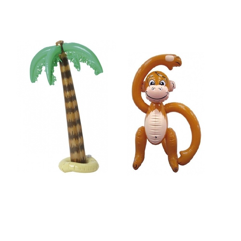 Decoratie set palmboom en aap opblaasbaar