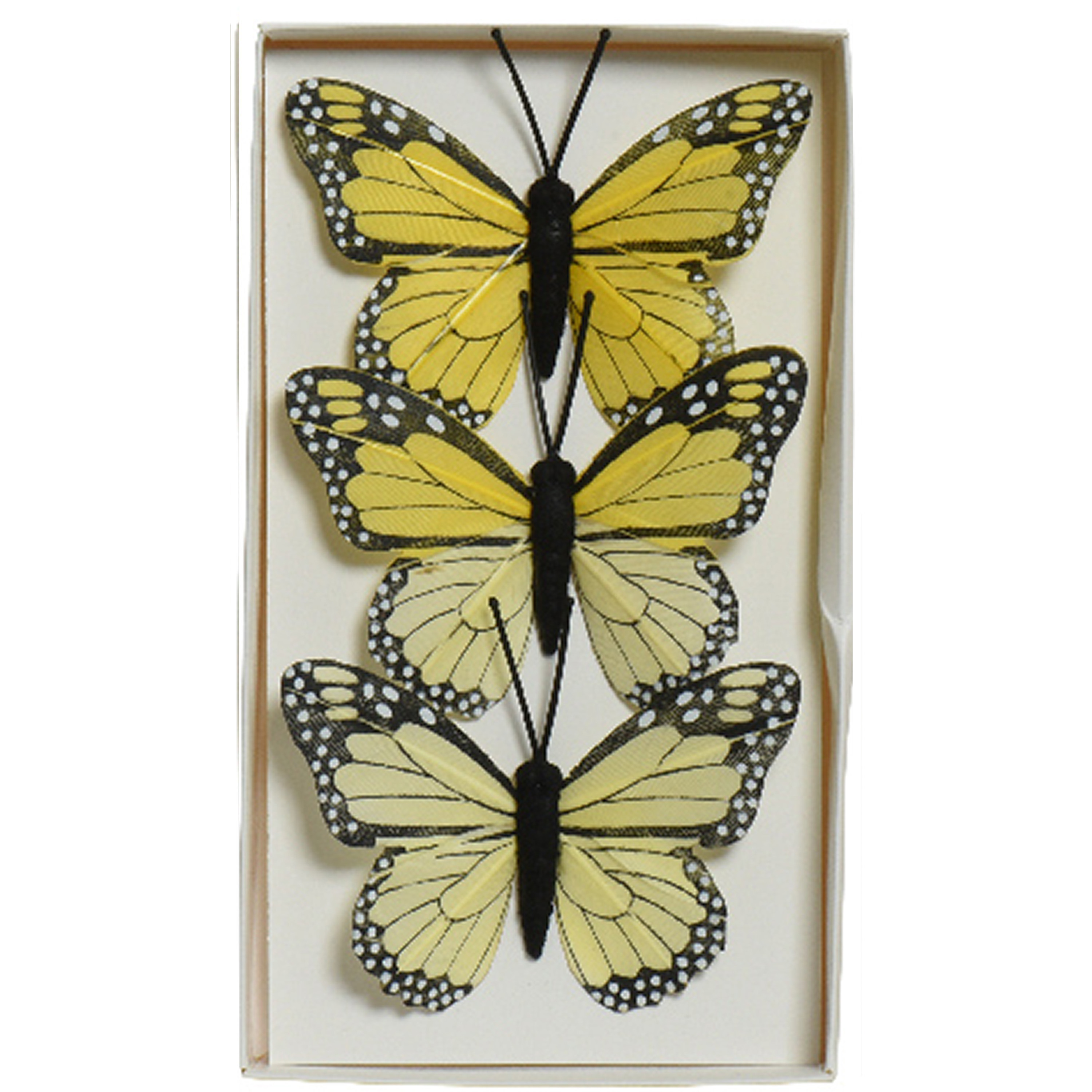 Decoratie vlinders op draad 3x geel 8 x 6 cm