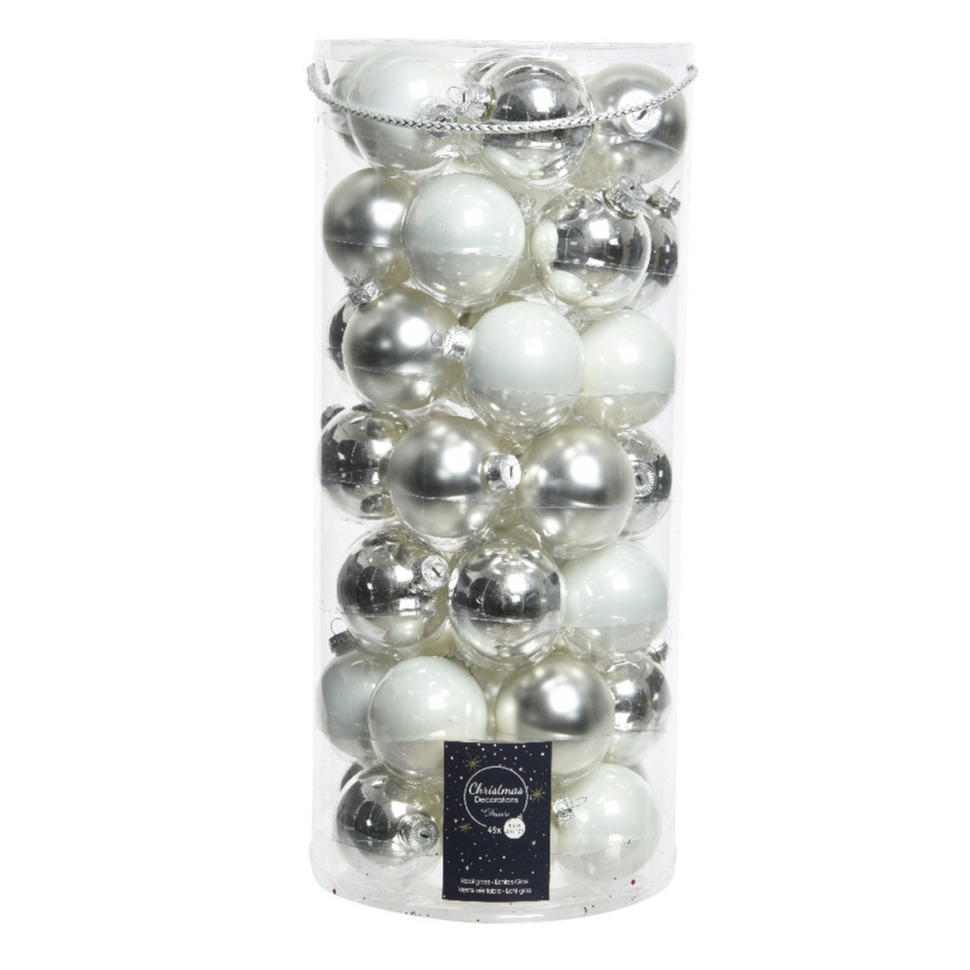 Decoris kerstballen 49x st wit en zilver 6 cm glas glans-mat kerstversiering