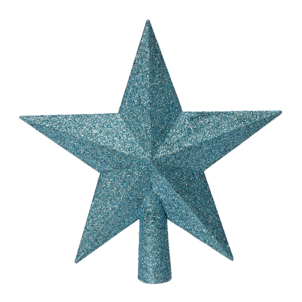 Decoris kerstboom piek ster ijs blauw glitters kunststof 19 cm